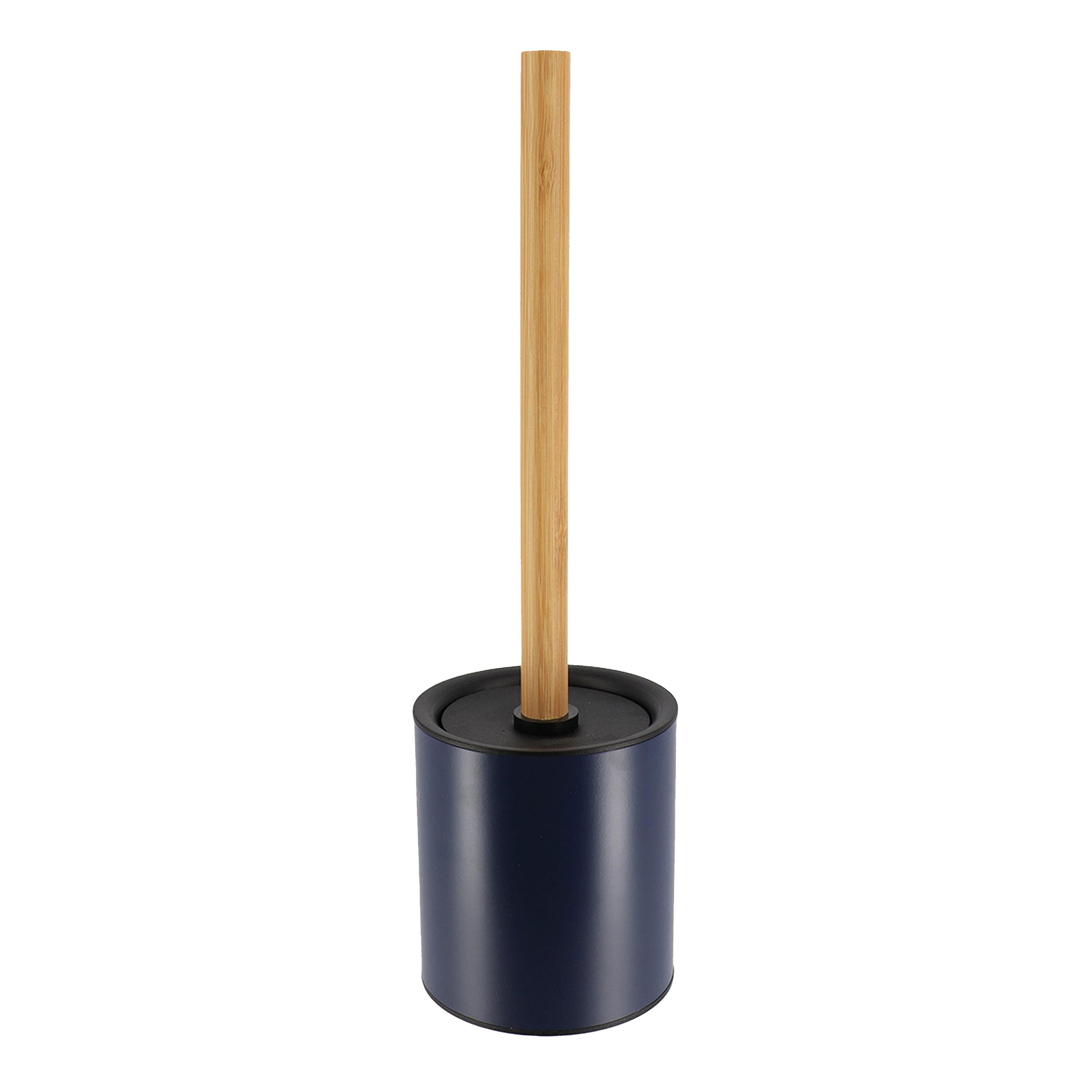 Tendance Badkamer toiletborstel met houder 103 series - blauw - 10 x 37 cm - metaal/bamboe hout -