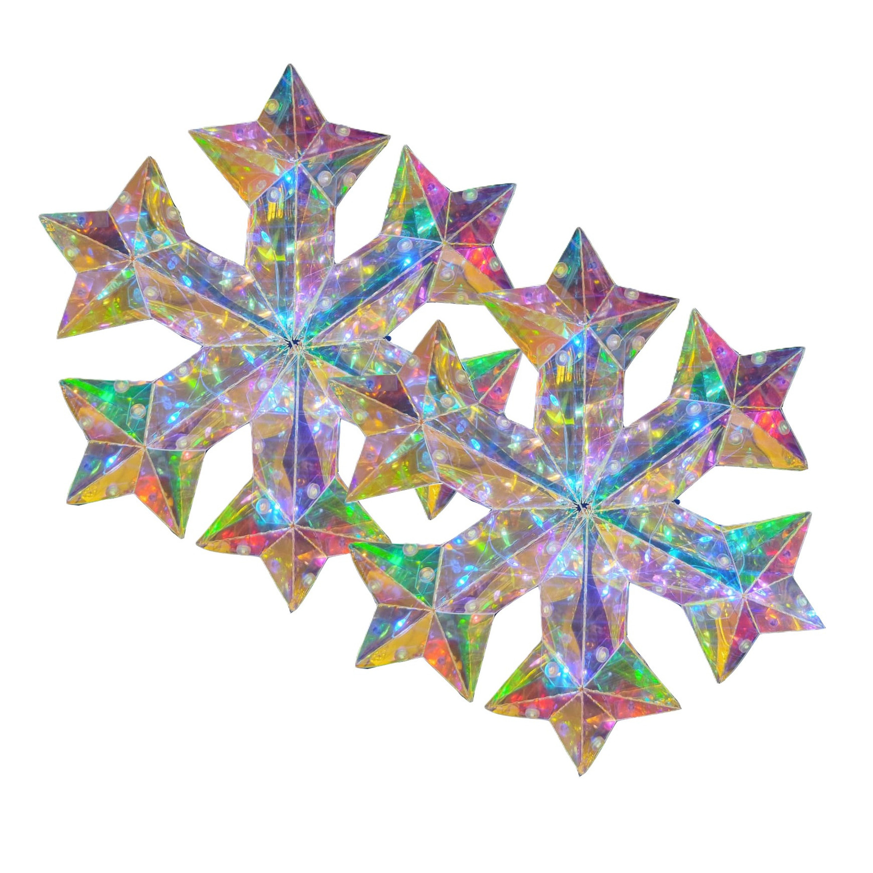 Verlichte hangende sneeuwvlokken - 2x - regenboog kleur- 27 cm - batterij - 30 led lampjes - wit -