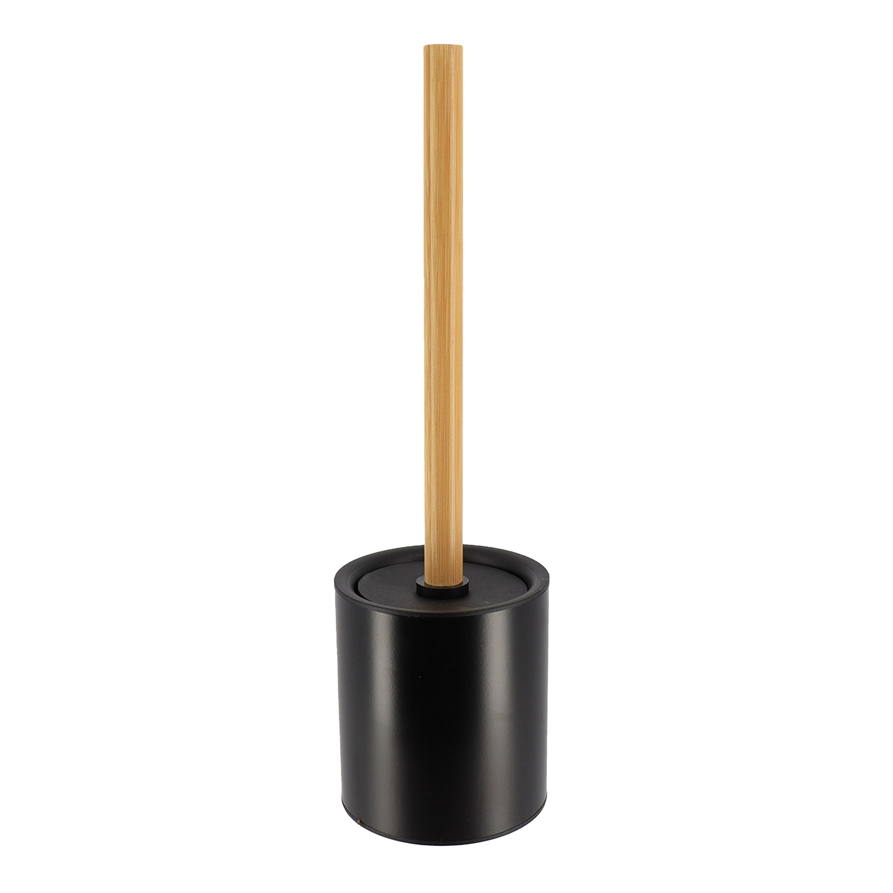 Tendance Badkamer toiletborstel met houder 103 series - zwart - 10 x 37 cm - metaal/bamboe hout -
