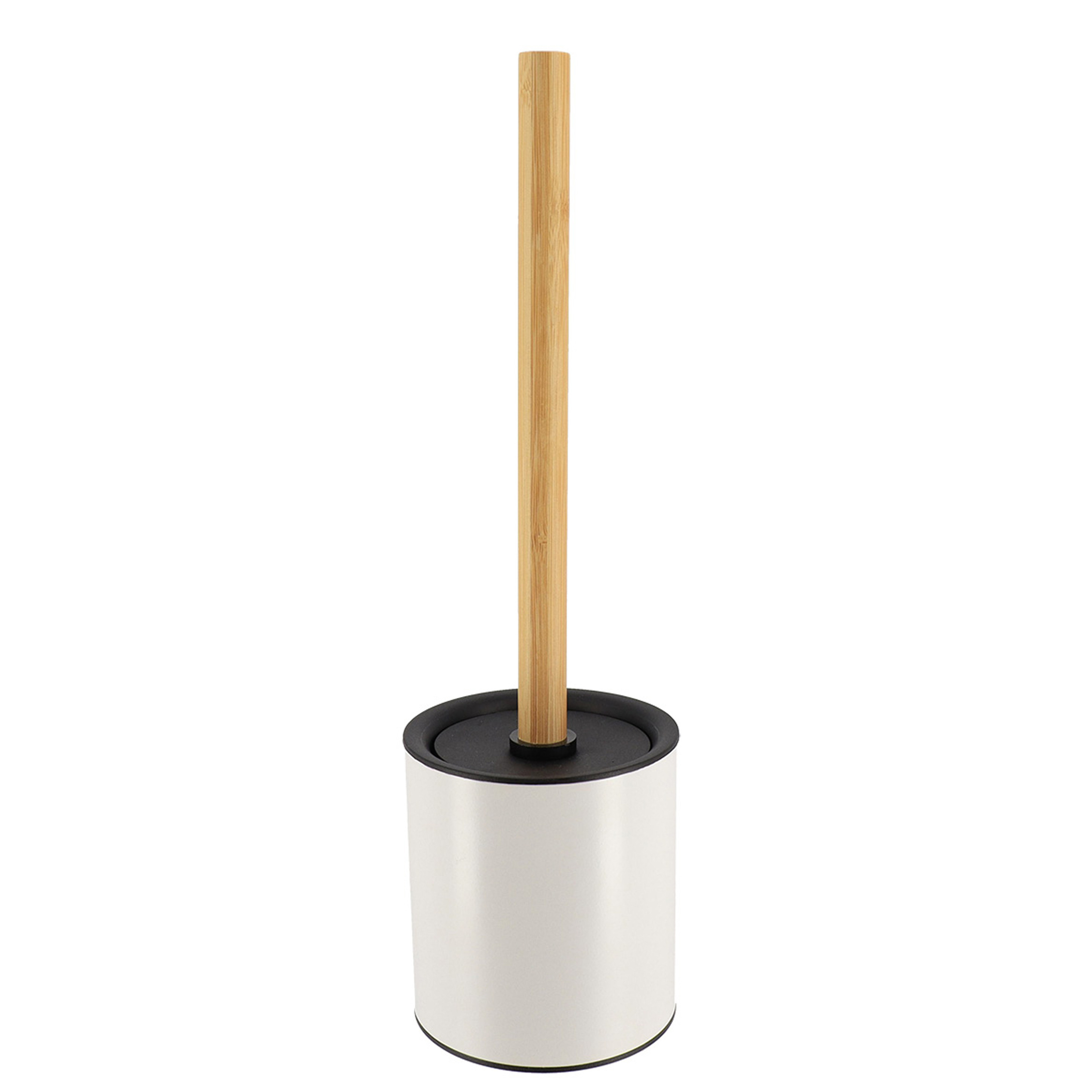 Tendance Badkamer toiletborstel met houder 103 series - wit - 10 x 37 cm - metaal/bamboe hout -
