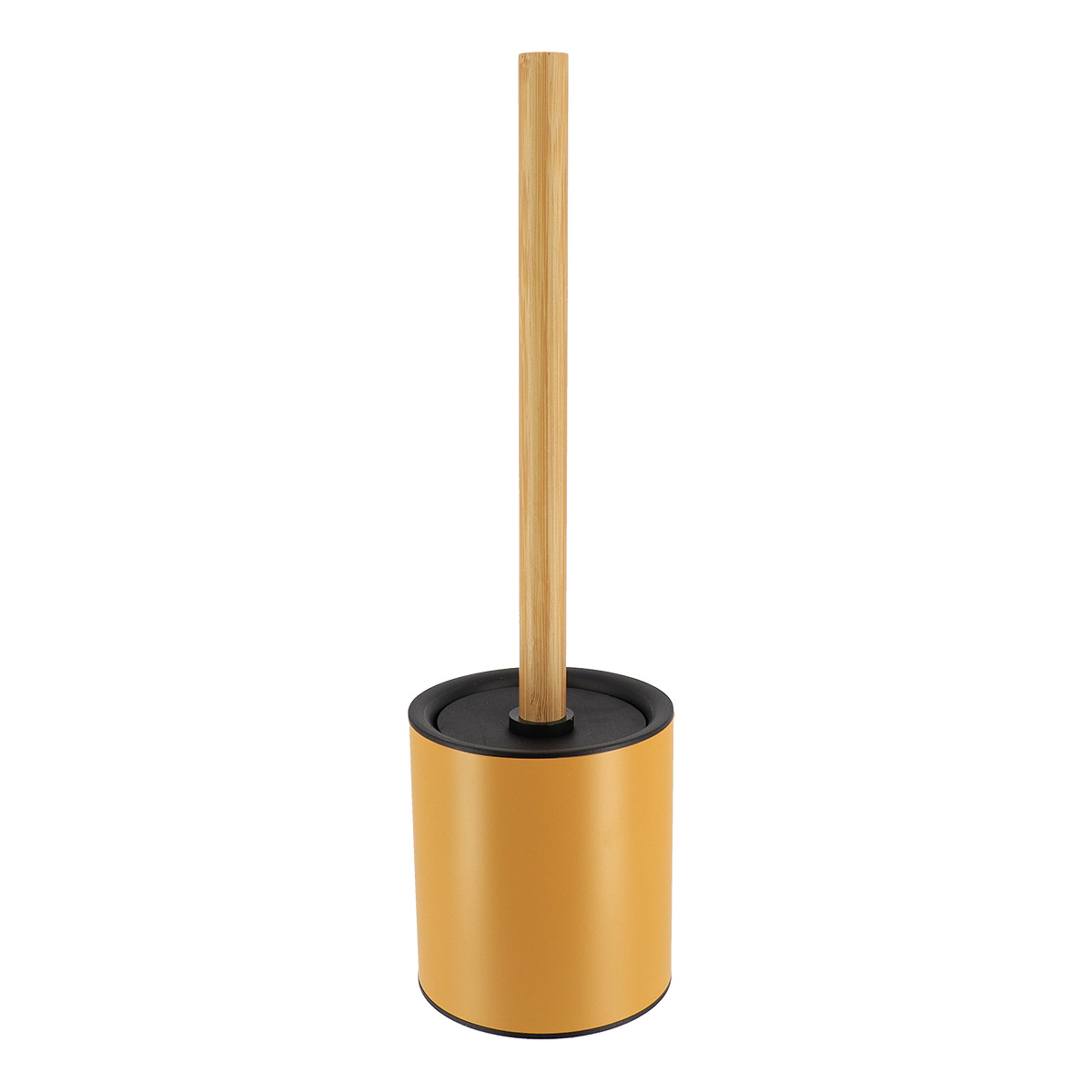 Tendance Badkamer toiletborstel met houder 103 series - oker geel - 10 x 37 cm - metaal/bamboe hout -