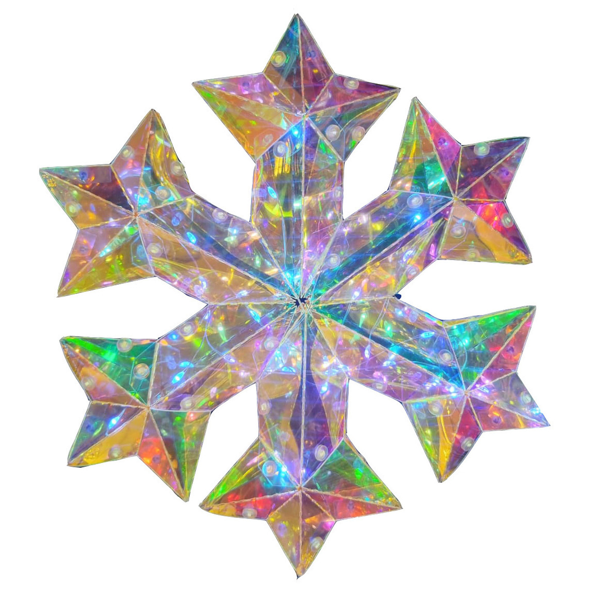 Verlichte hangende sneeuwvlok - regenboog kleur- 27 cm - batterij - 30 led lampjes - wit -