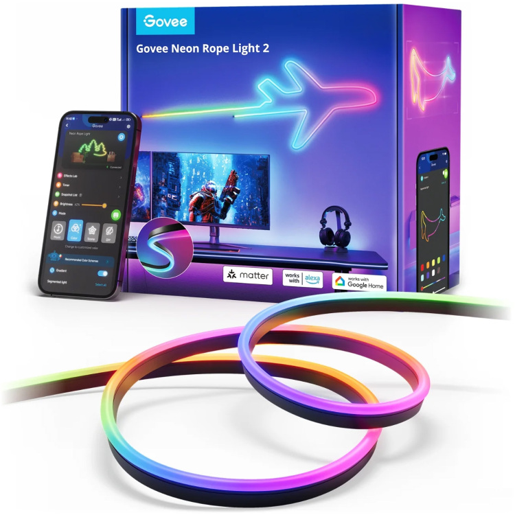 Govee Neon Rope Light 2 ledstrip 4 meter, 2,4GHz-wifi + Bluetooth
