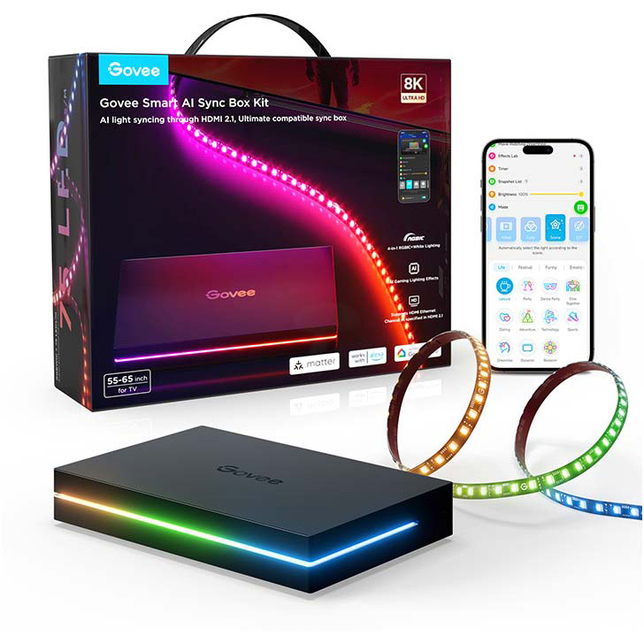 Govee Smart AI Sync Box Kit verlichting Wifi, Bluetooth, voor 55 - 65 inch tv's