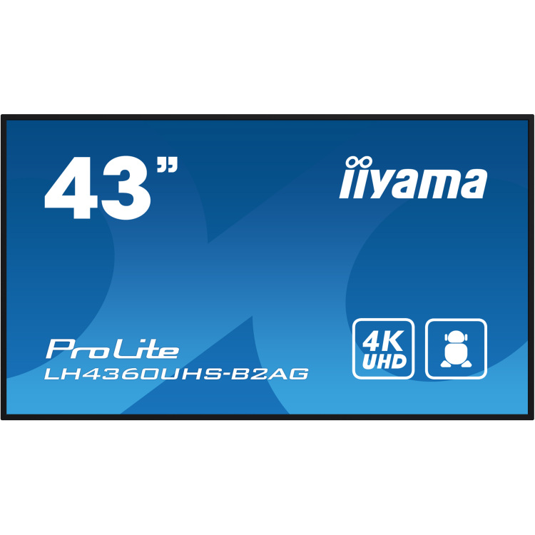 iiyama ProLite LH4360UHS-B2AG public display 4K UHD, HDMI, LAN, Audio, USB, WLAN, Android