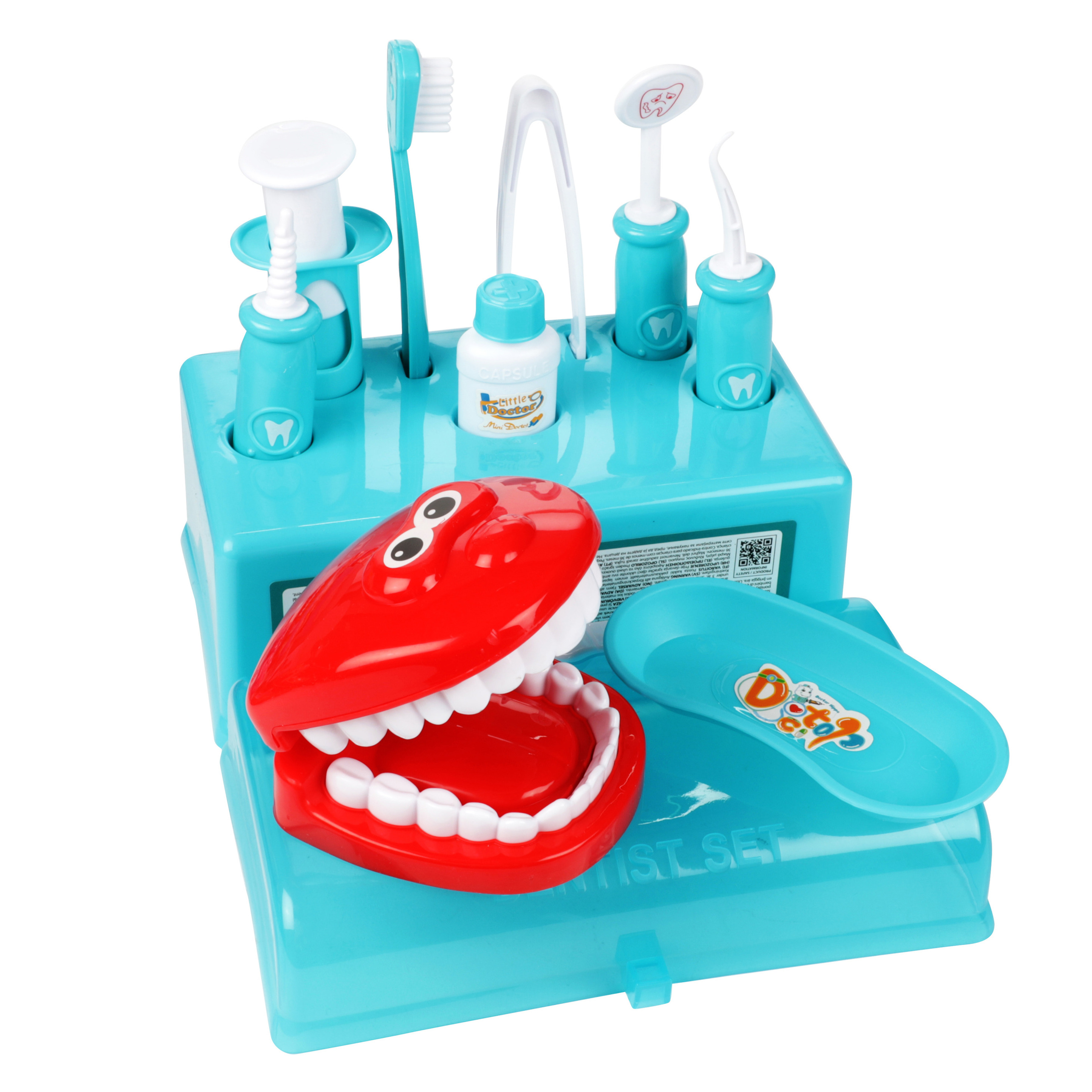 Tandarts speelgoed - 10 delig - blauw - incl. gebit en borstels - dentist koffernieuw -