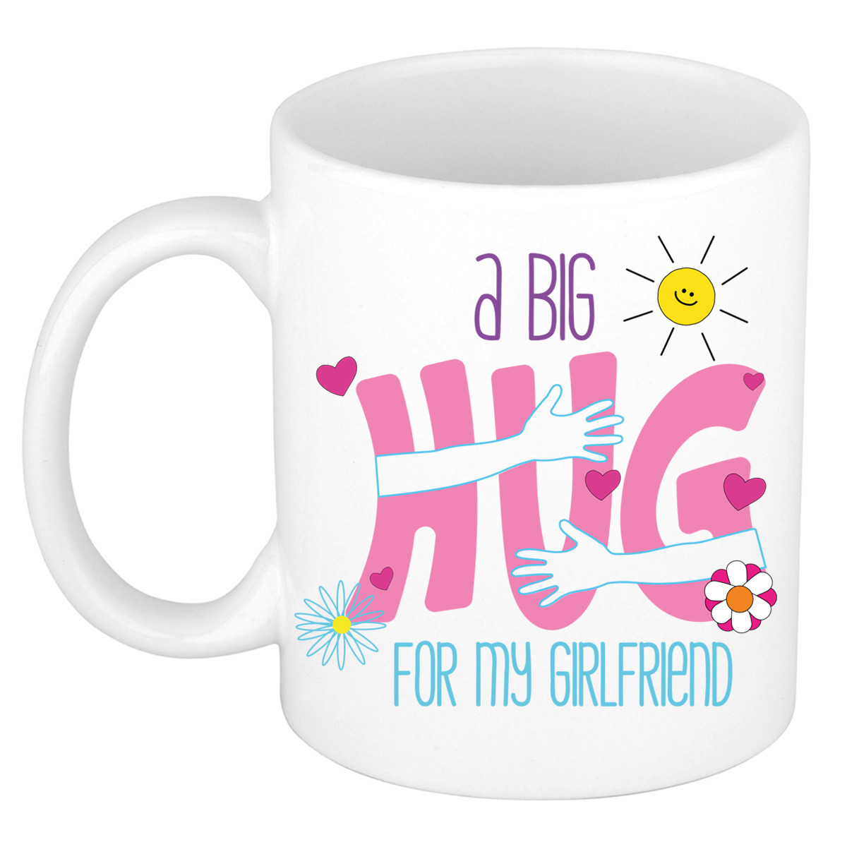 Cadeau koffie/thee mok voor vriendin - wit - big hug - 300 ml - keramiek - verjaardag -