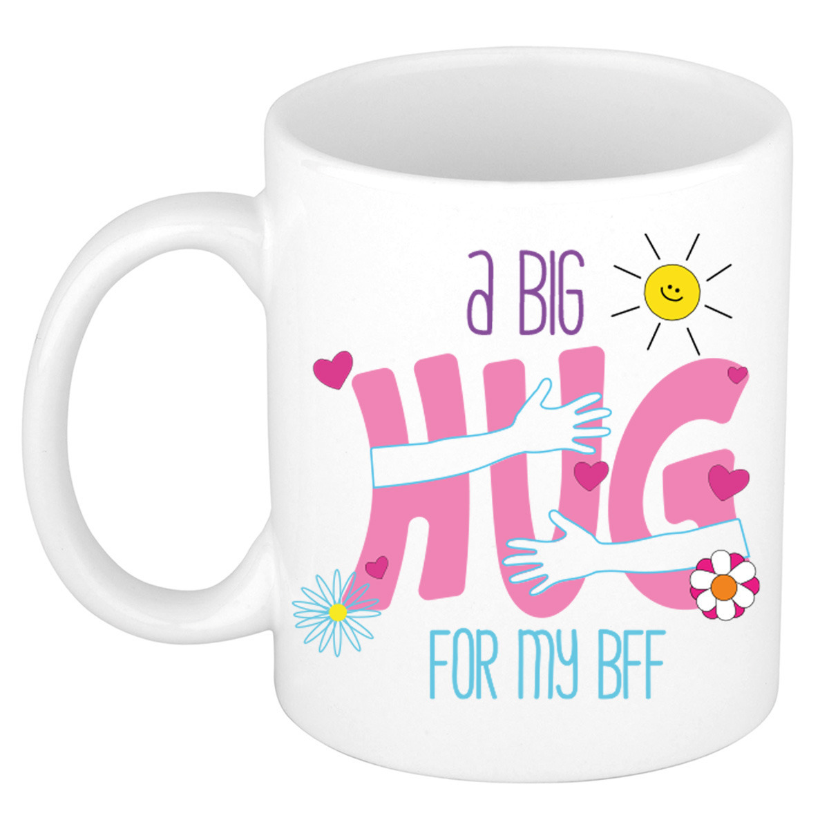 Cadeau koffie/thee mok voor BFF - wit - big hug - 300 ml - keramiek - verjaardag -