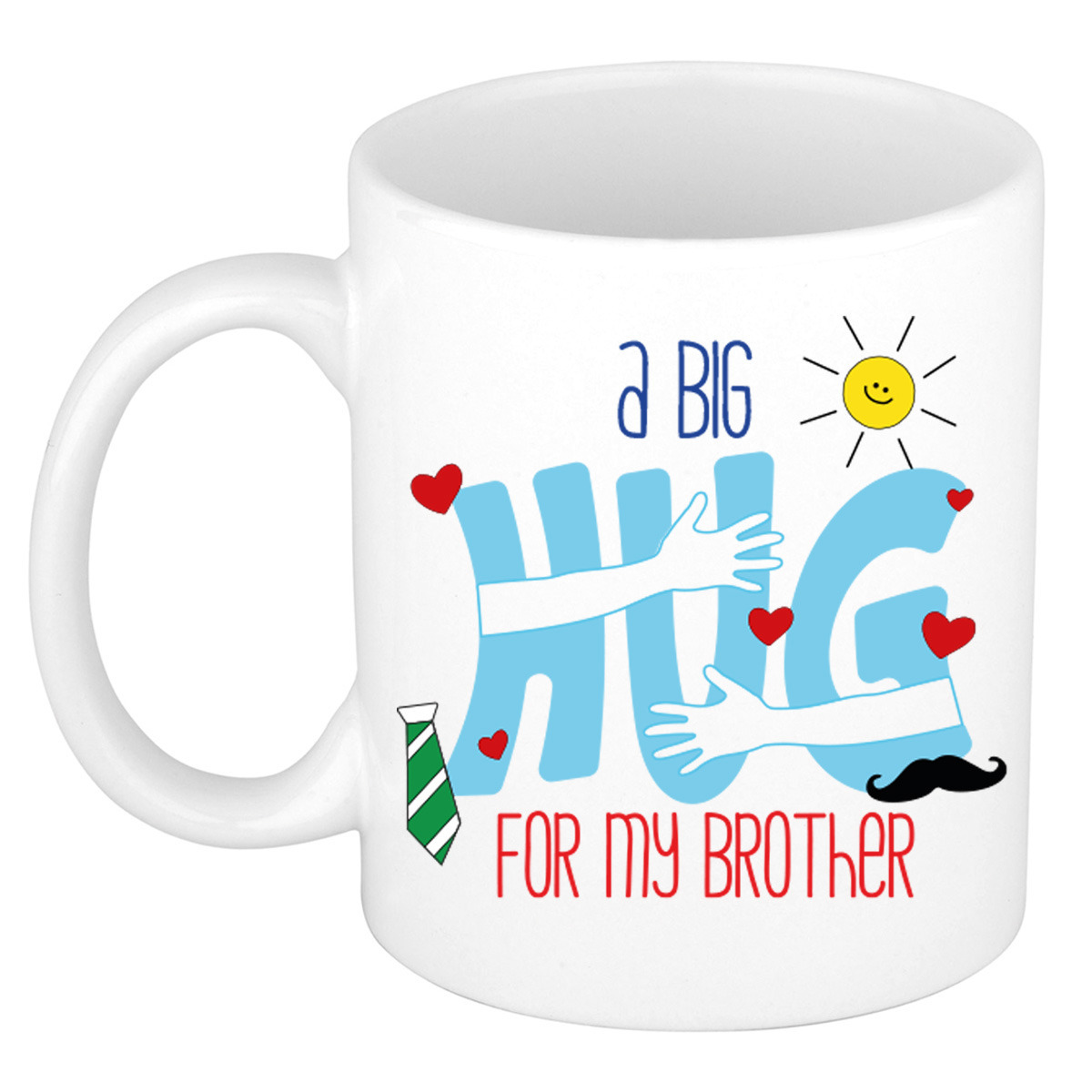 Cadeau koffie/thee mok voor broer - wit - big hug - 300 ml - verjaardag -