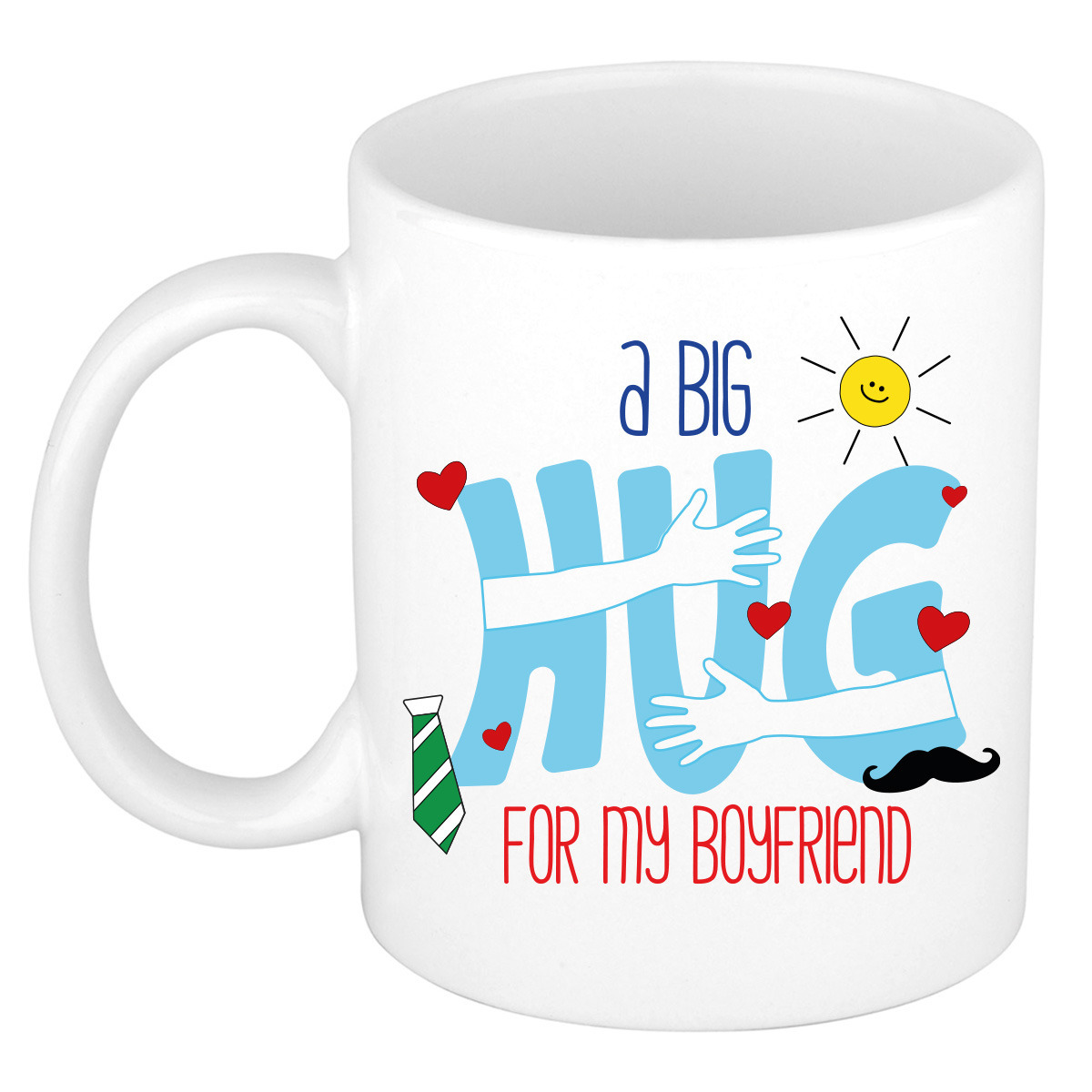 Cadeau koffie/thee mok voor vriend - wit - big hug - 300 ml - verjaardag -