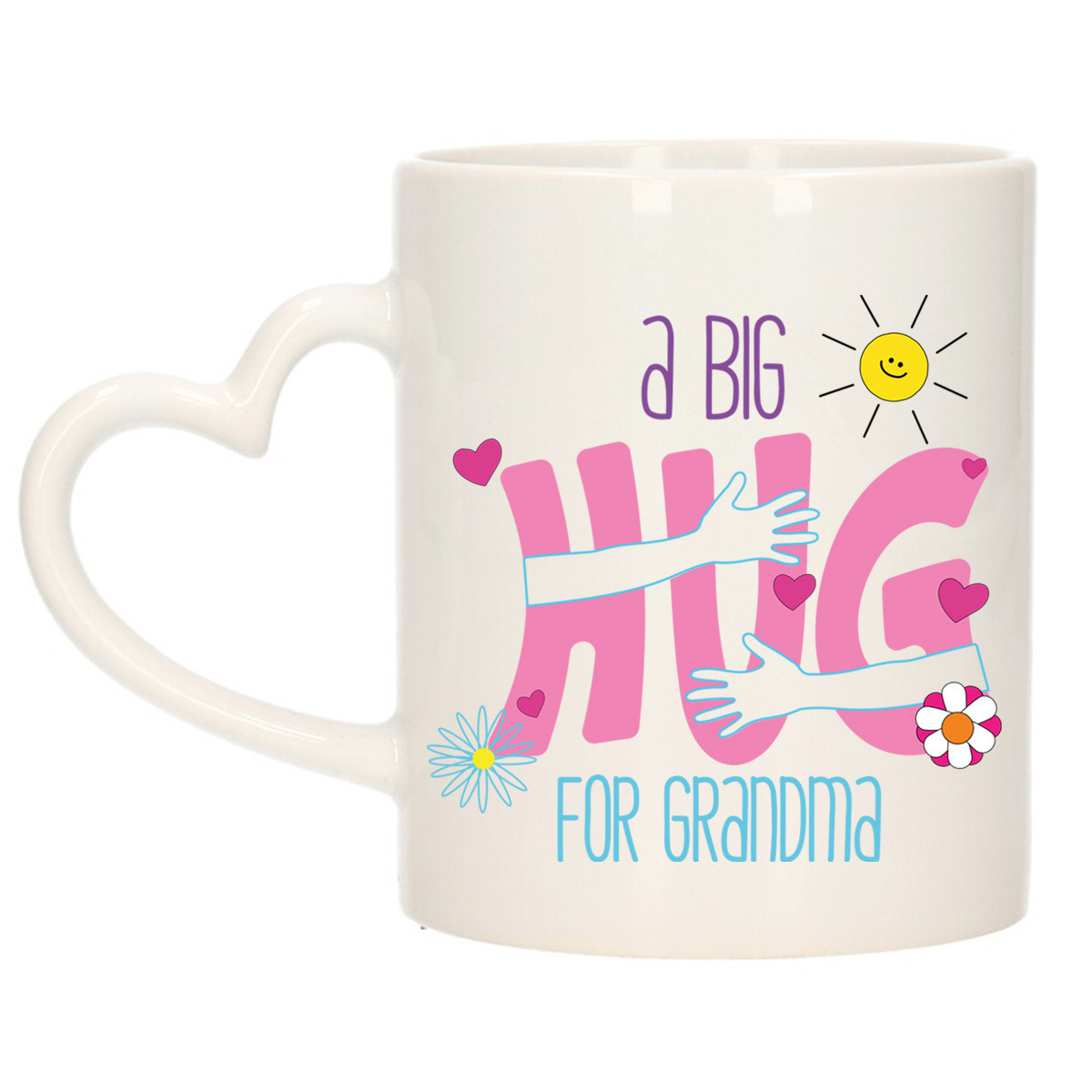 Cadeau koffie/thee mok voor Oma - hartjes oor - big hug - keramiek - 300 ml - verjaardag/moederdag -