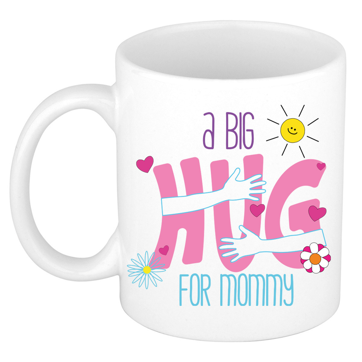 Cadeau koffie/thee mok voor mama - wit - big hug - 300 ml - keramiek - Moederdag -