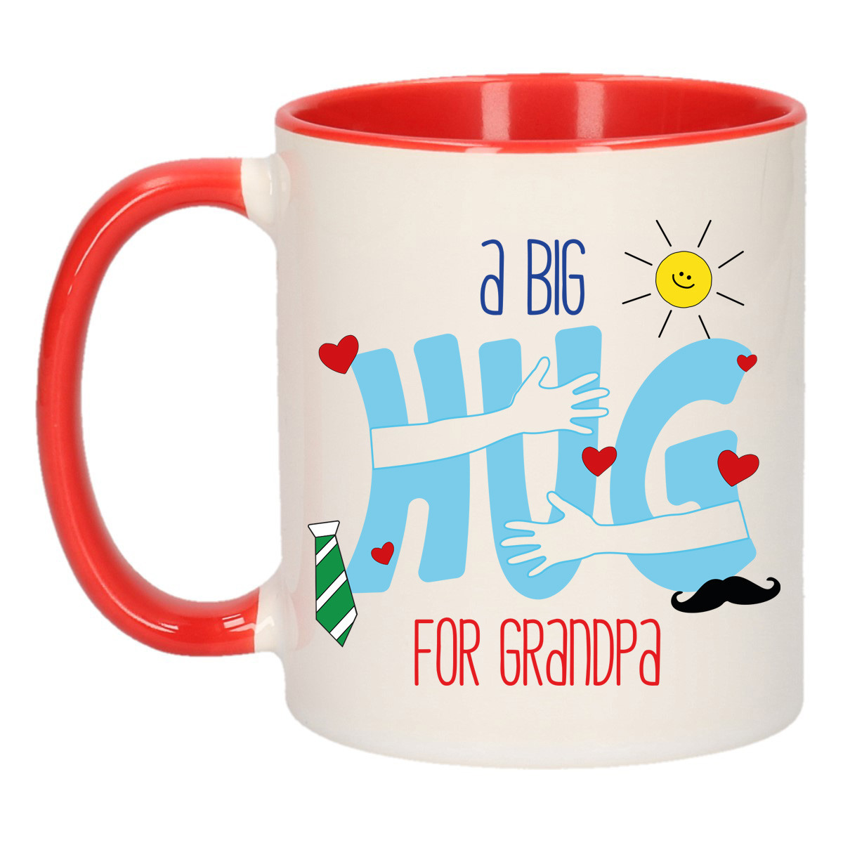 Cadeau koffie/thee mok voor opa - rood - big hug - 300 ml - verjaardag -
