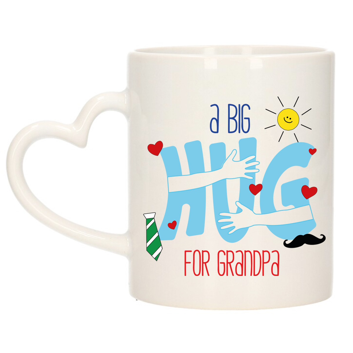 Cadeau koffie/thee mok voor opa - hartje oor - big hug - 300 ml - verjaardag -