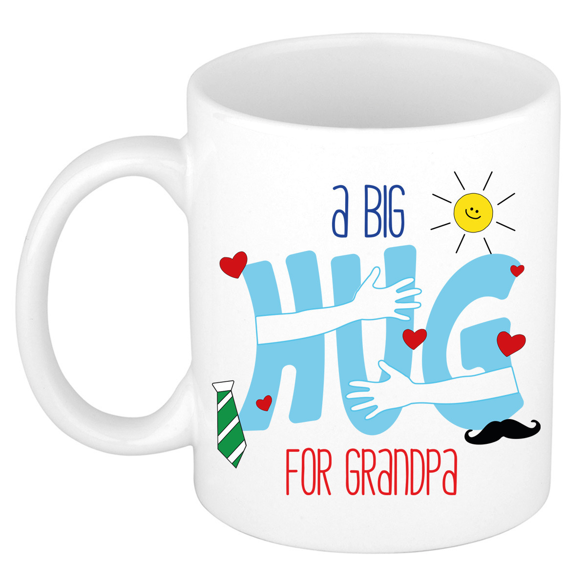 Cadeau koffie/thee mok voor opa - wit - big hug - 300 ml - verjaardag -