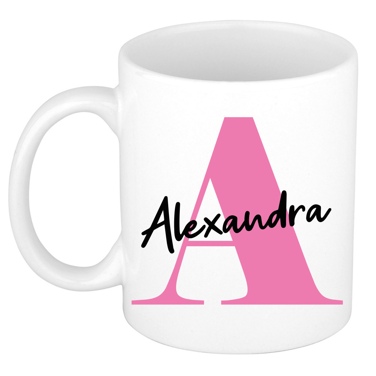 Naam mok Alexandra - roze - wit - keramiek - 300 ml - verjaardag/cadeau beker -