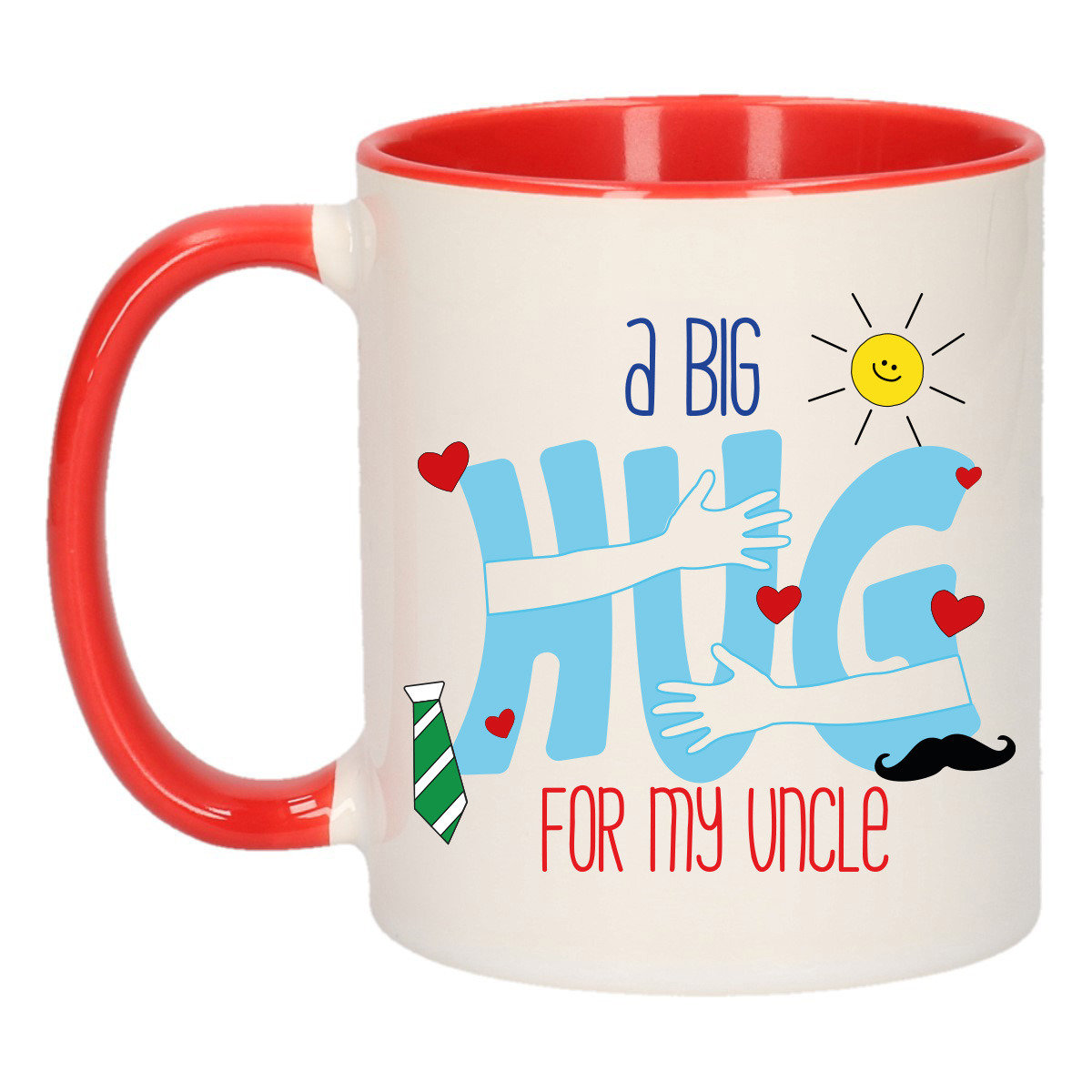 Cadeau koffie/thee mok voor oom - rood - big hug - 300 ml - verjaardag -