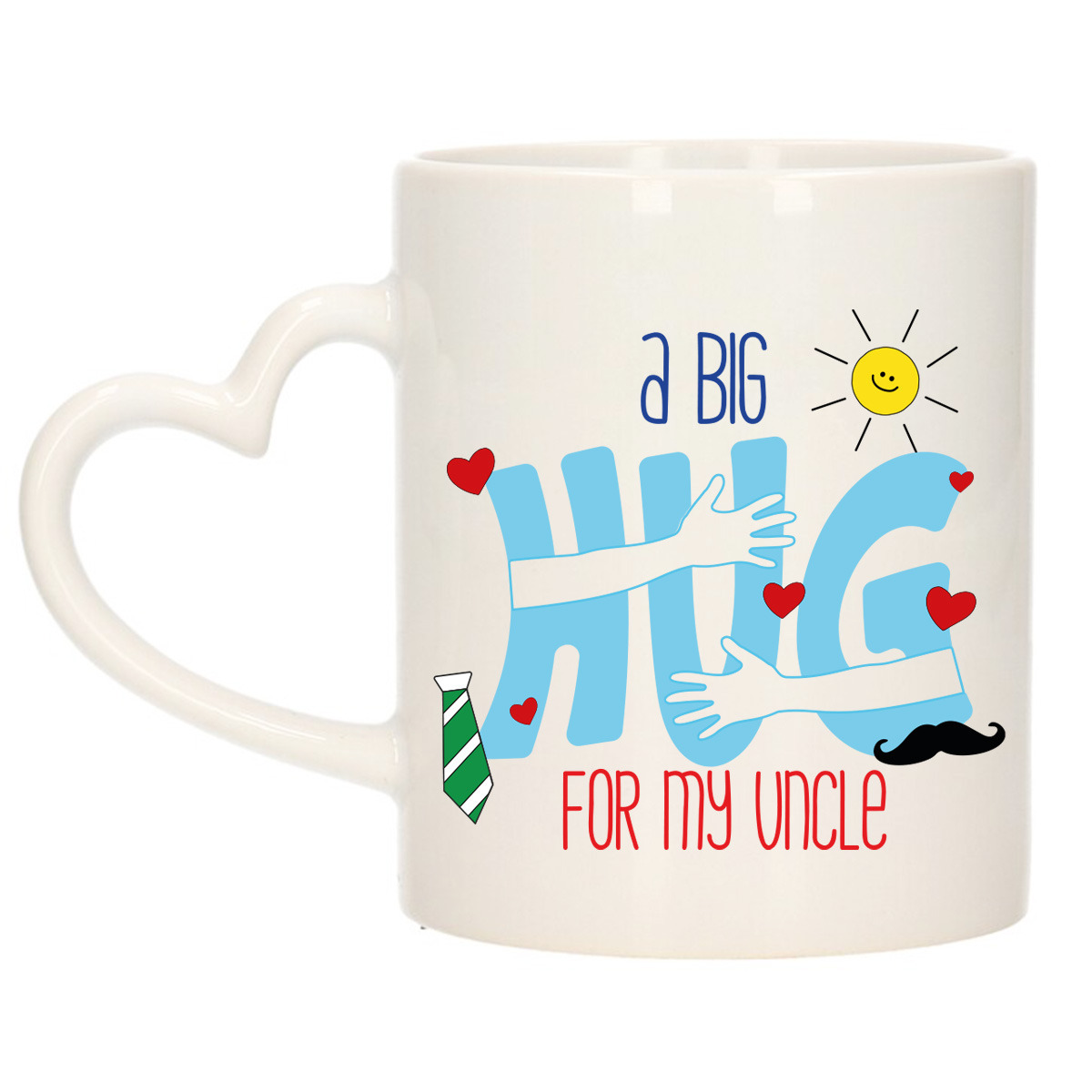 Cadeau koffie/thee mok voor oom - hartje oor - big hug - 300 ml - verjaardag -