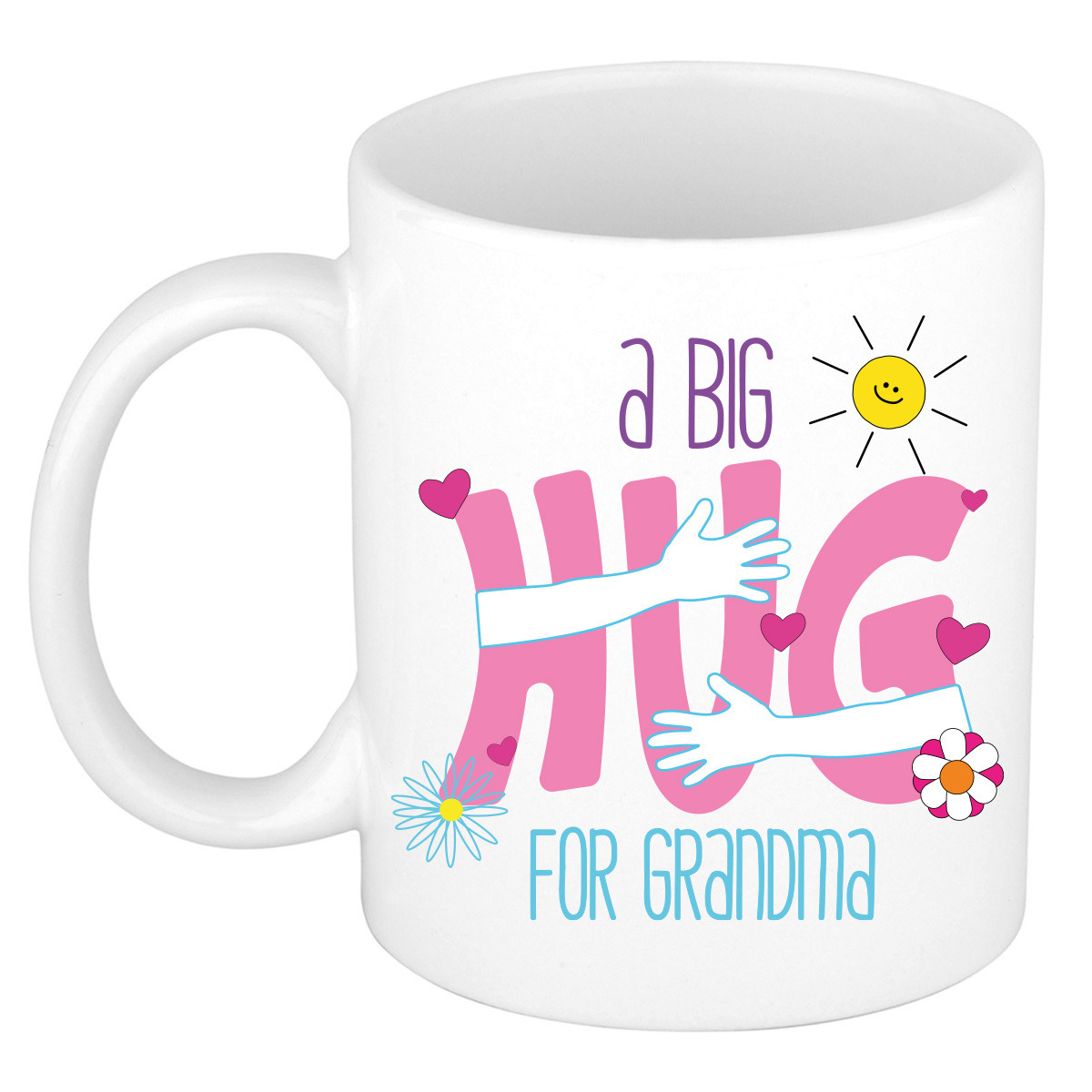 Cadeau koffie/thee mok voor Oma - wit - big hug - keramiek - 300 ml - verjaardag/moederdag -