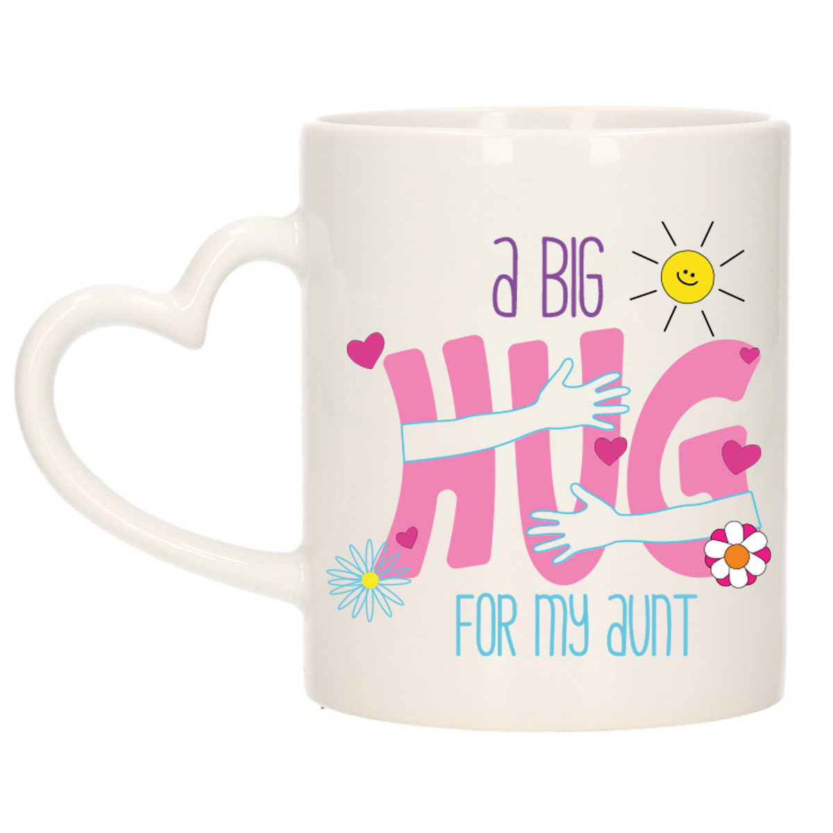 Cadeau koffie/thee mok voor tante - hartje oor - big hug - 300 ml - verjaardag -