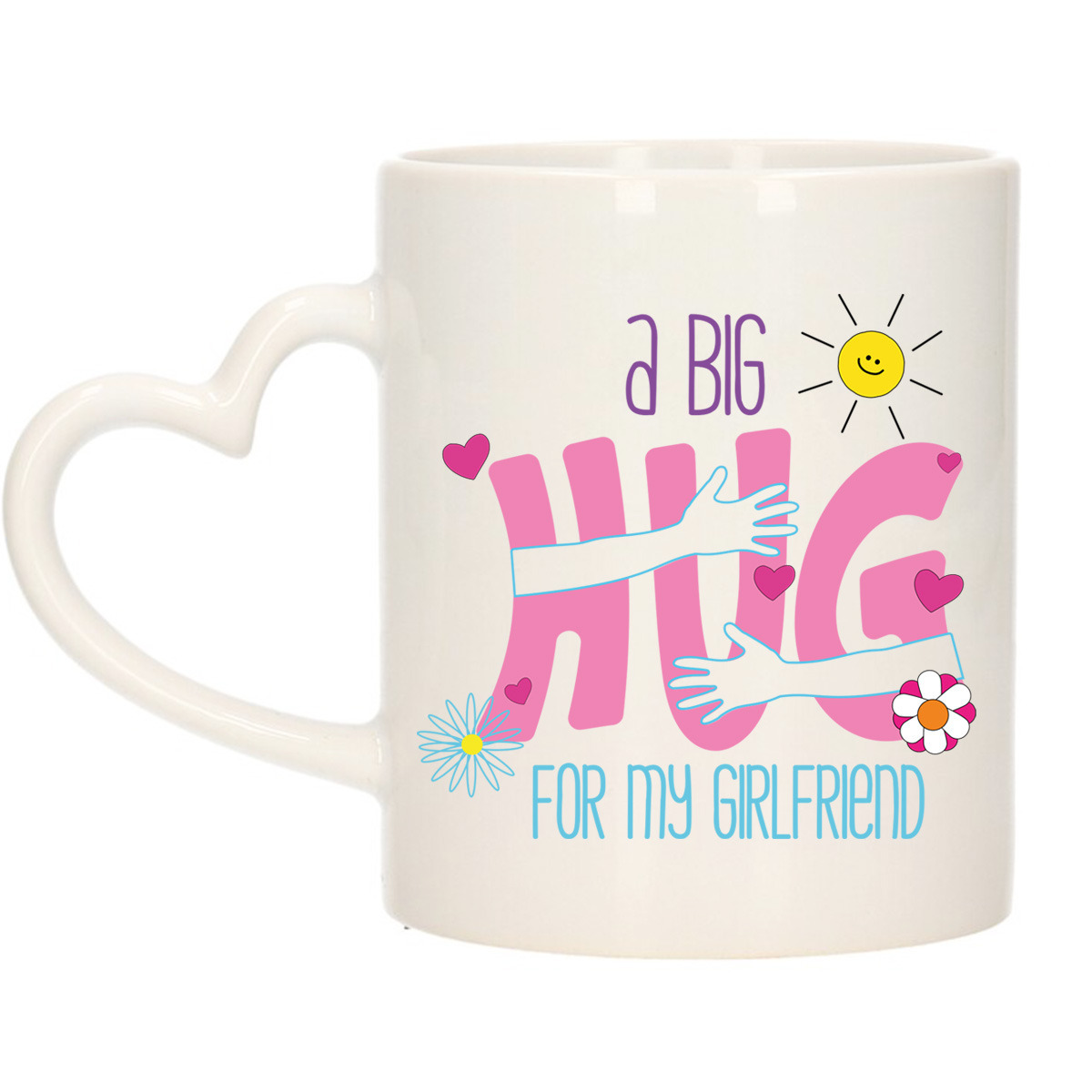 Cadeau koffie/thee mok voor vriendin - hartje oor - big hug - 300 ml - verjaardag -