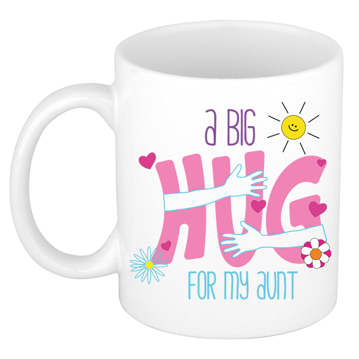 Cadeau koffie/thee mok voor tante - wit - big hug - 300 ml - keramiek - verjaardag -