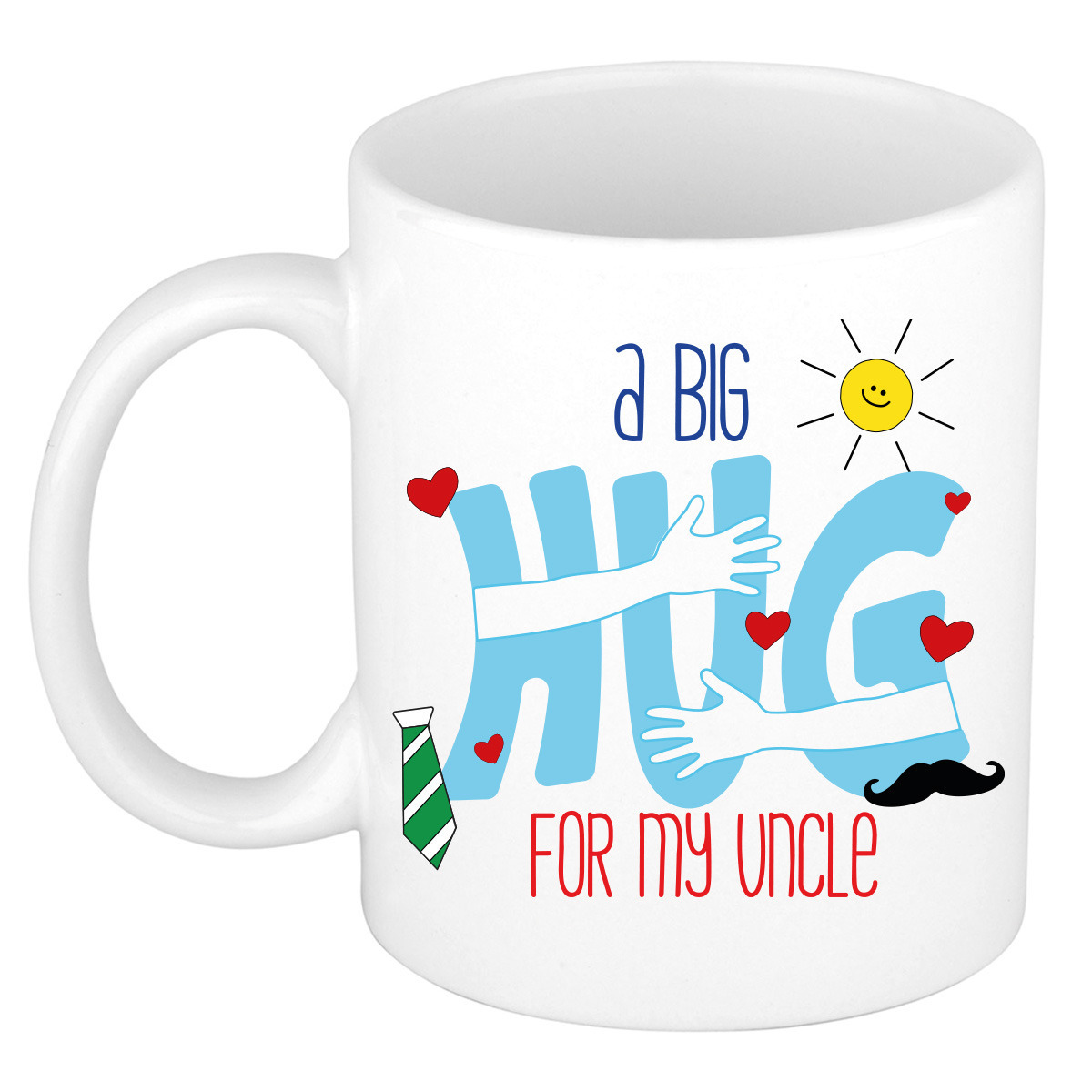Cadeau koffie/thee mok voor oom - wit - big hug - 300 ml - verjaardag -