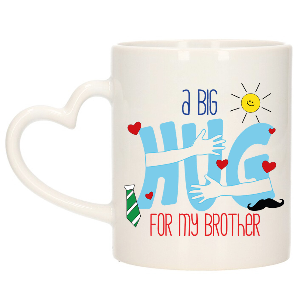 Cadeau koffie/thee mok voor broer - hartje oor - big hug - 300 ml - verjaardag -