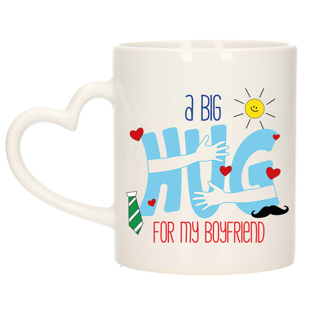 Cadeau koffie/thee mok voor vriend - hartje oor - big hug - 300 ml - verjaardag -