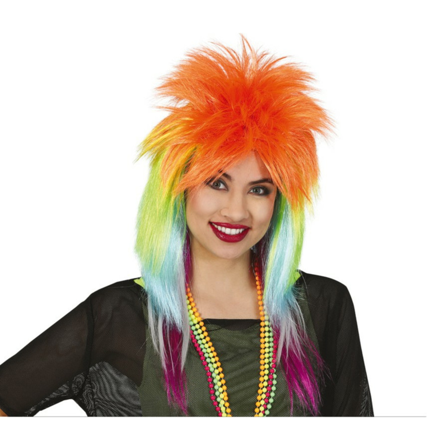 Carnaval verkleed pruik punk/rockster - multi kleuren - voor dames - one size - foute party -
