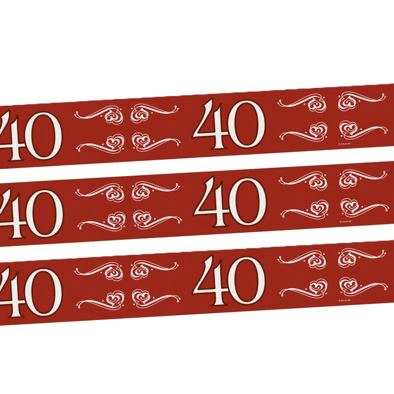 Verjaardag/jubileum markeerlint - 3x - 40 jaar - 15 meter - rood - afzetlint -