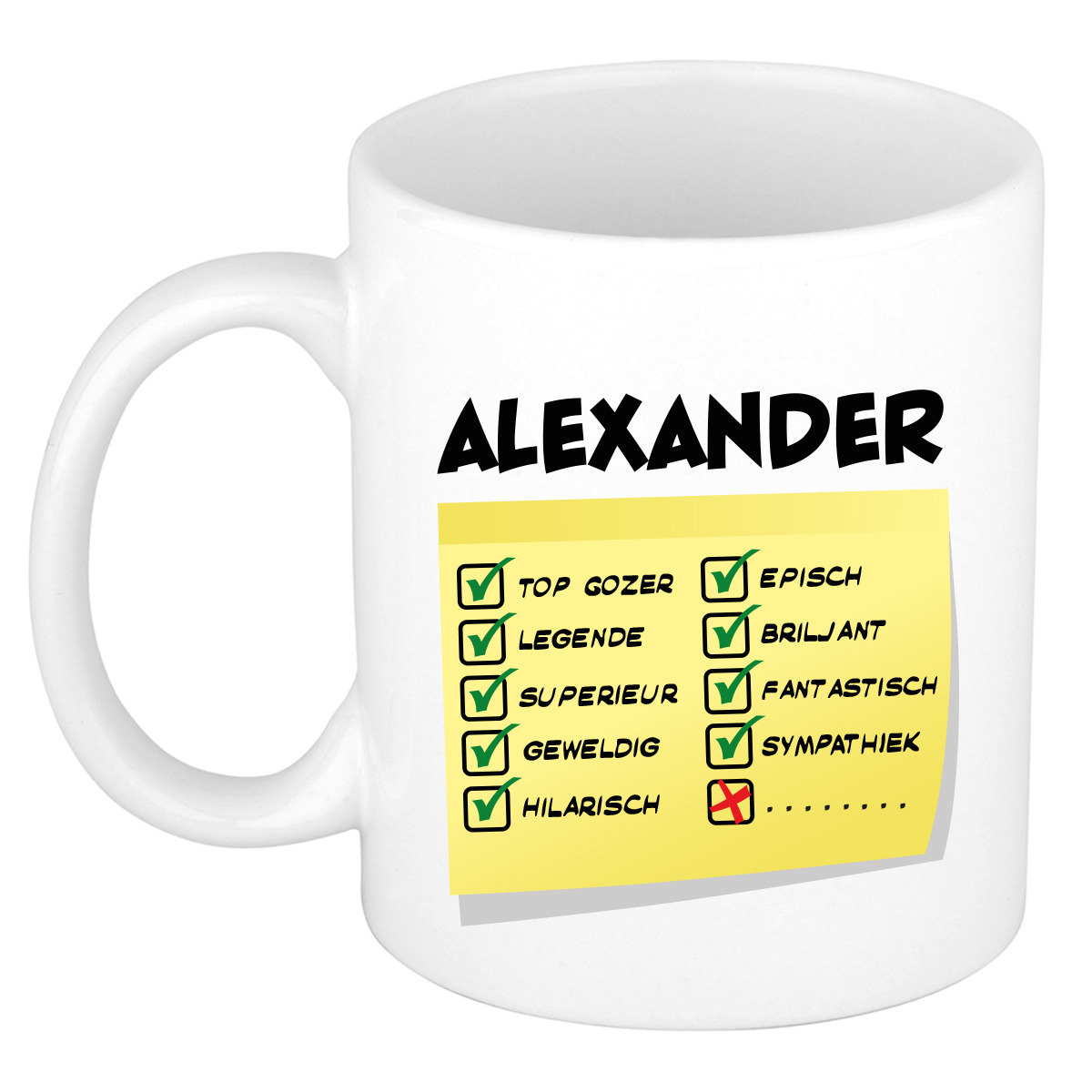 Naam mok Alexander - wit - top gozer - keramiek - 300 ml - cadeau collega beker -