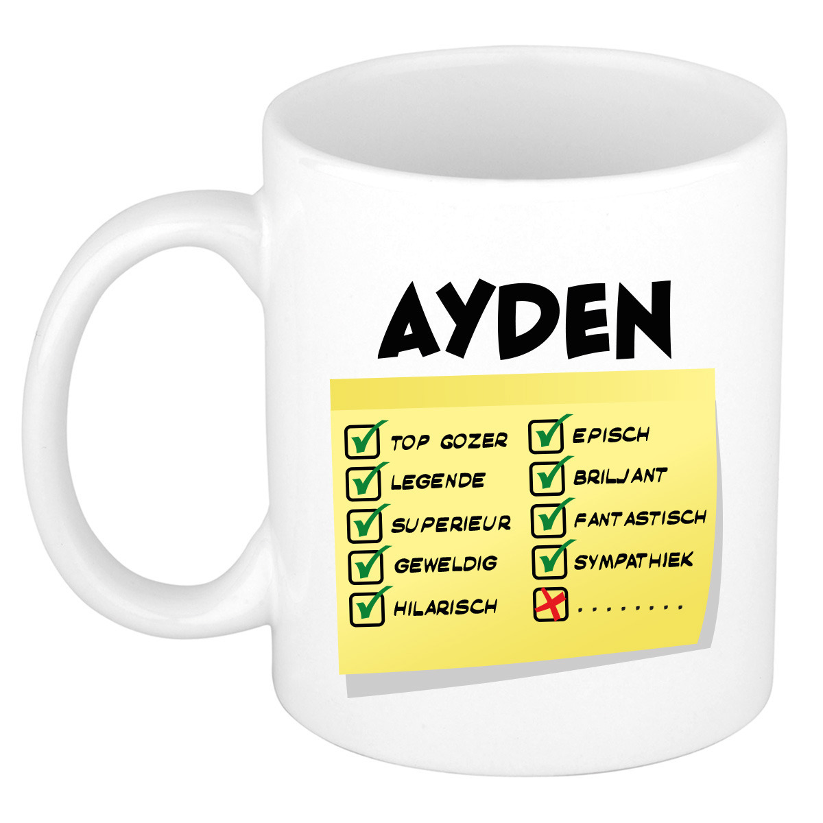 Naam mok Ayden - wit - top gozer - keramiek - 300 ml - cadeau collega beker -
