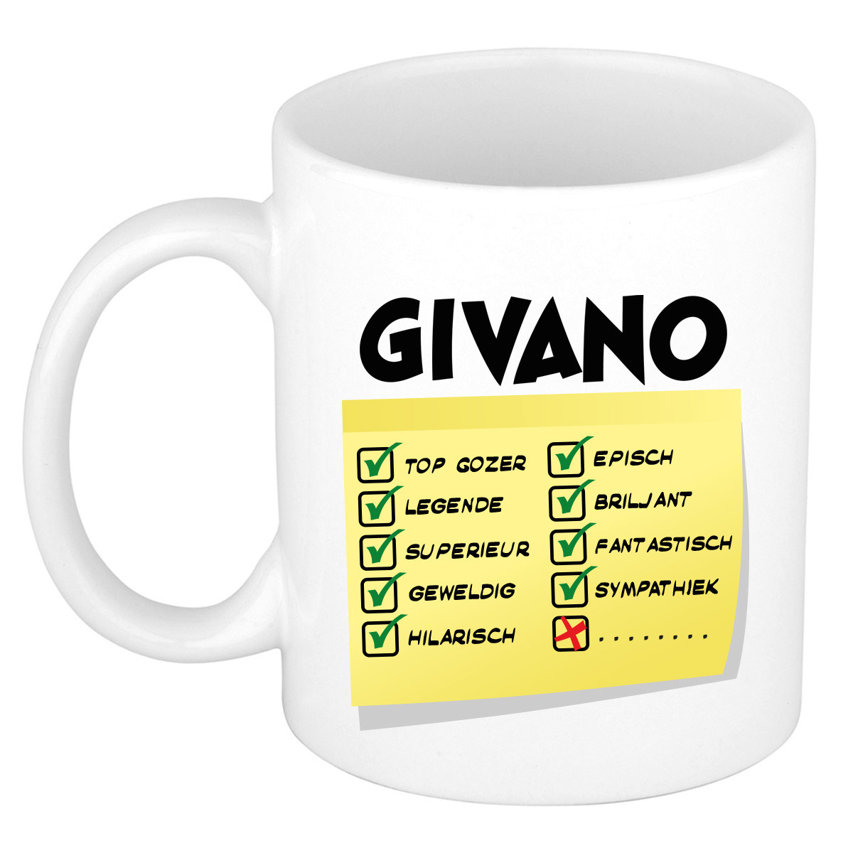 Naam mok Givano - wit - top gozer - keramiek - 300 ml - cadeau collega beker -
