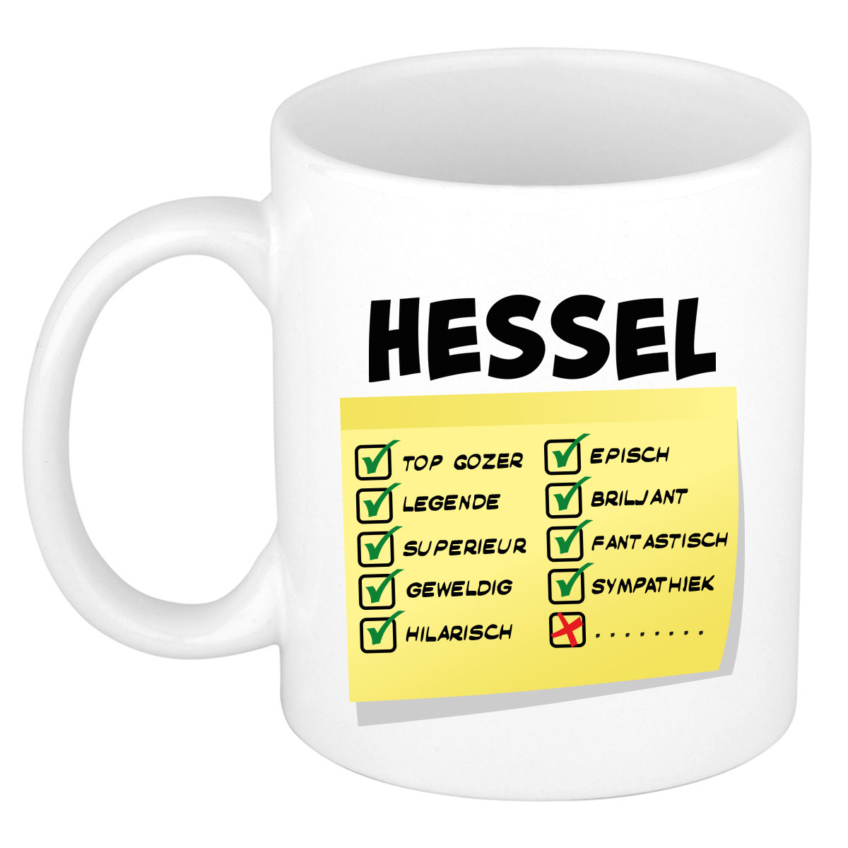 Naam mok Hessel - wit - top gozer - keramiek - 300 ml - cadeau collega beker -