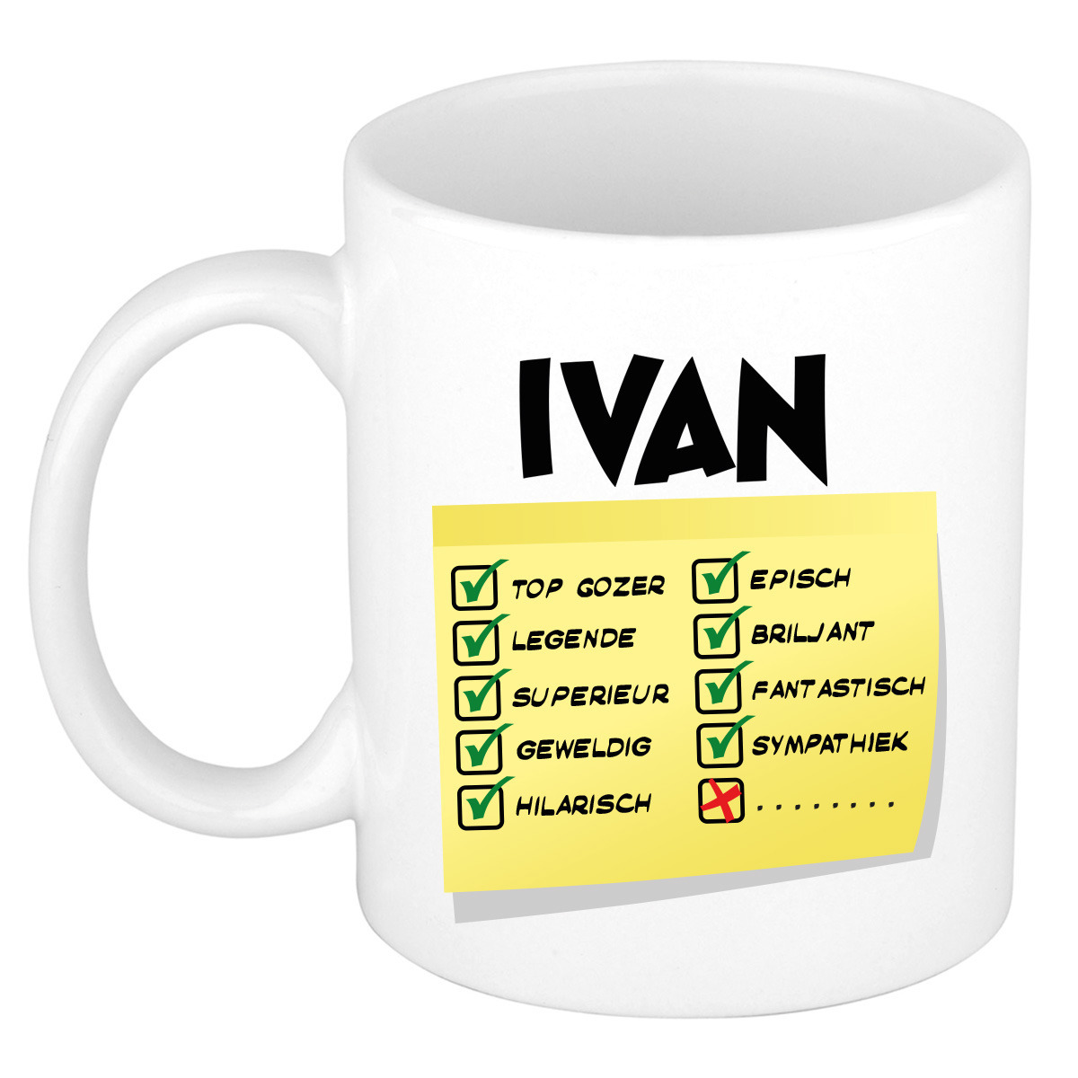 Naam mok Ivan - wit - top gozer - keramiek - 300 ml - cadeau collega beker -