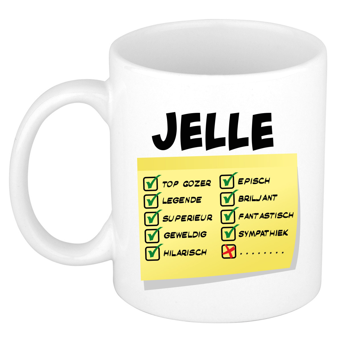 Naam mok Jelle - wit - top gozer - keramiek - 300 ml - cadeau collega beker -