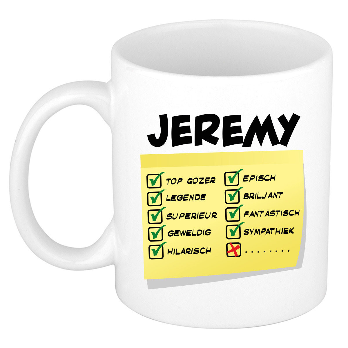 Naam mok Jeremy - wit - top gozer - keramiek - 300 ml - cadeau collega beker -