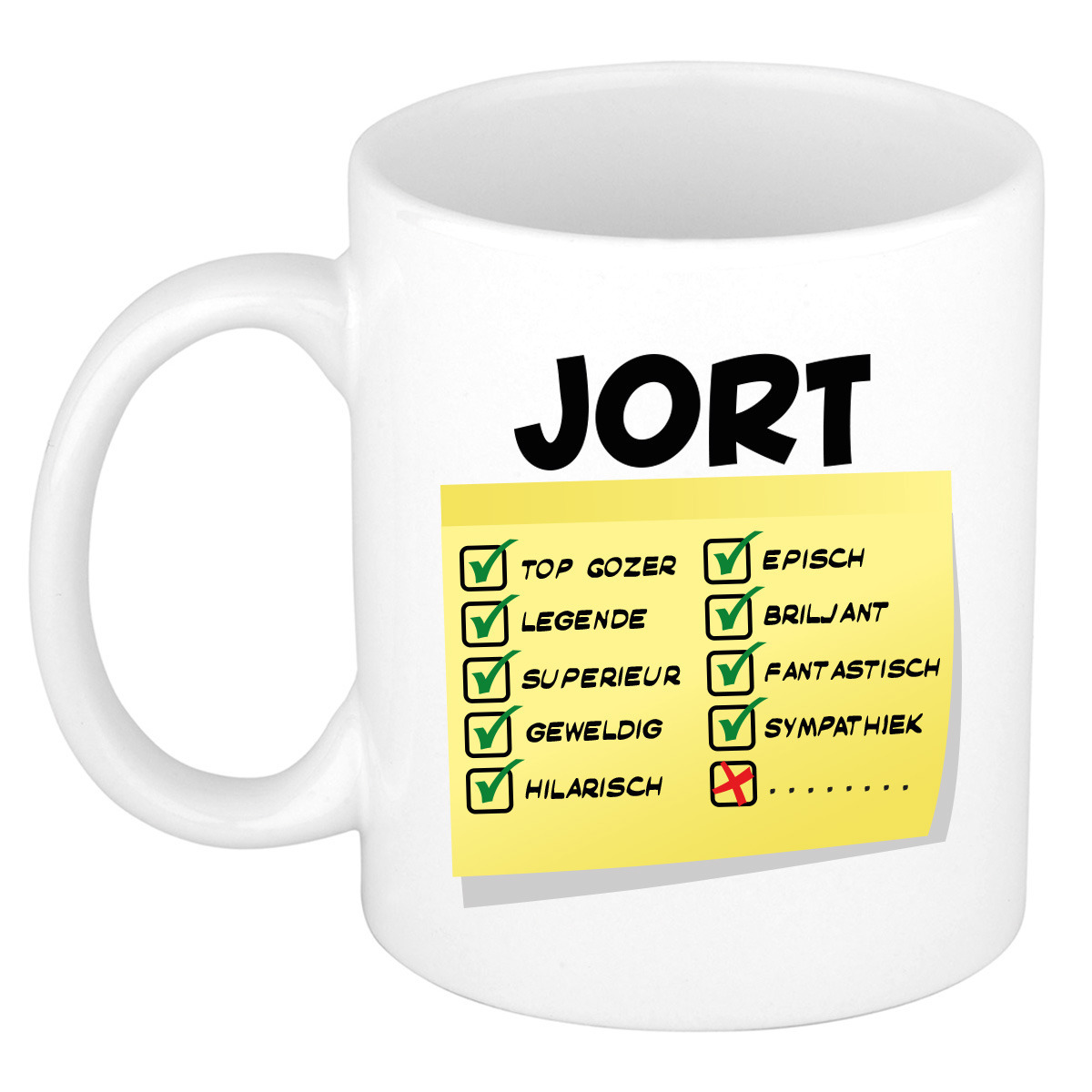 Naam mok Jort - wit - top gozer - keramiek - 300 ml - cadeau collega beker -
