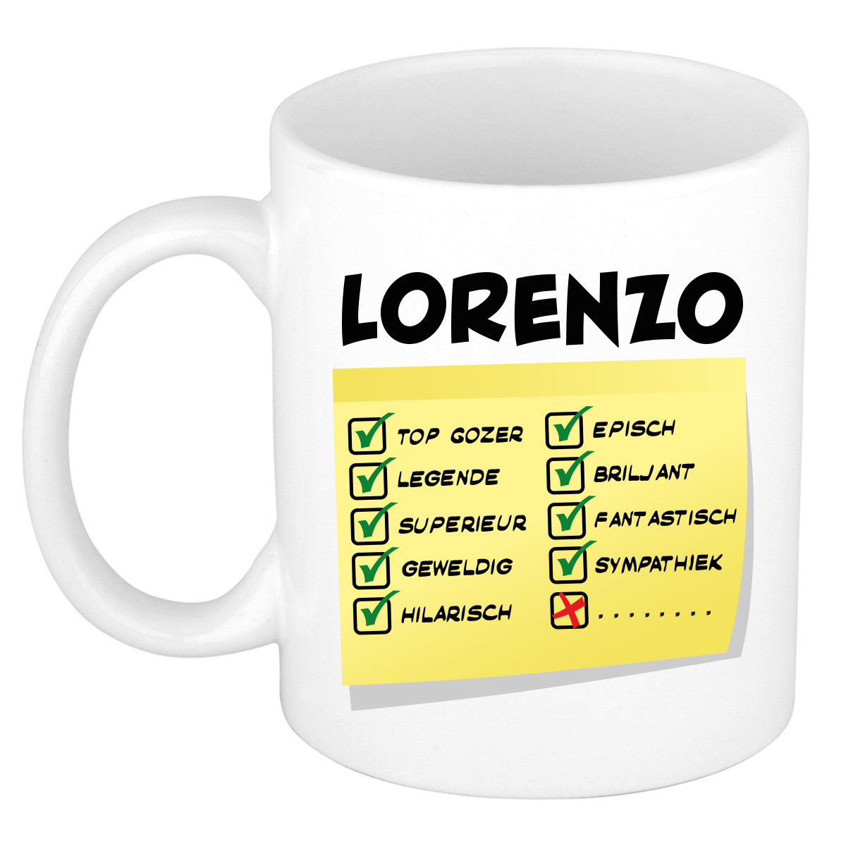 Naam mok Lorenzo - wit - top gozer - keramiek - 300 ml - cadeau collega beker -