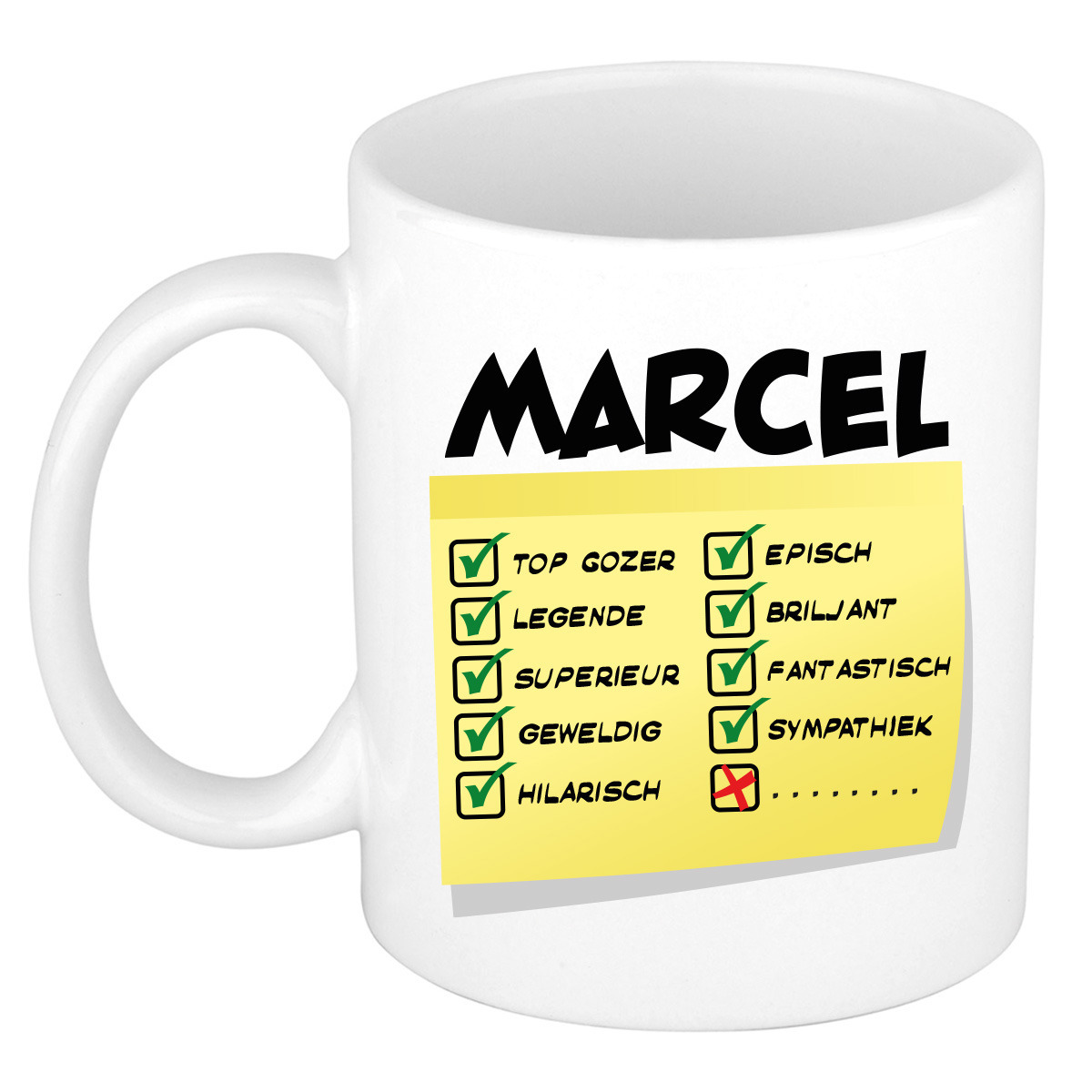 Naam mok Marcel - wit - top gozer - keramiek - 300 ml - cadeau collega beker -