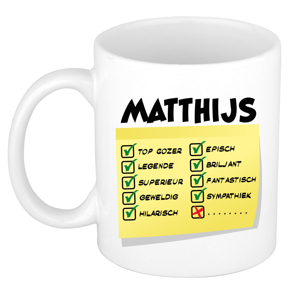 Naam mok Mathijs - wit - top gozer - keramiek - 300 ml - cadeau collega beker -