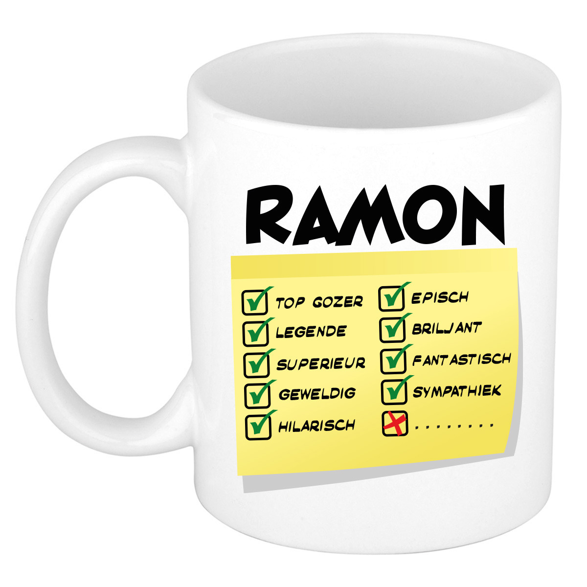 Naam mok Ramon - wit - top gozer - keramiek - 300 ml - cadeau collega beker -