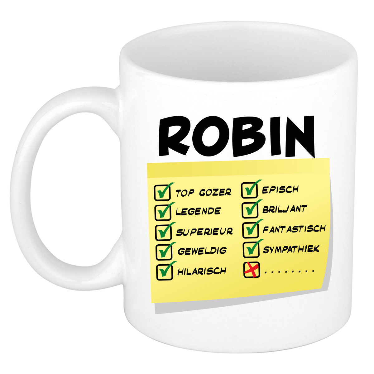 Naam mok Robin - wit - top gozer - keramiek - 300 ml - cadeau collega beker -