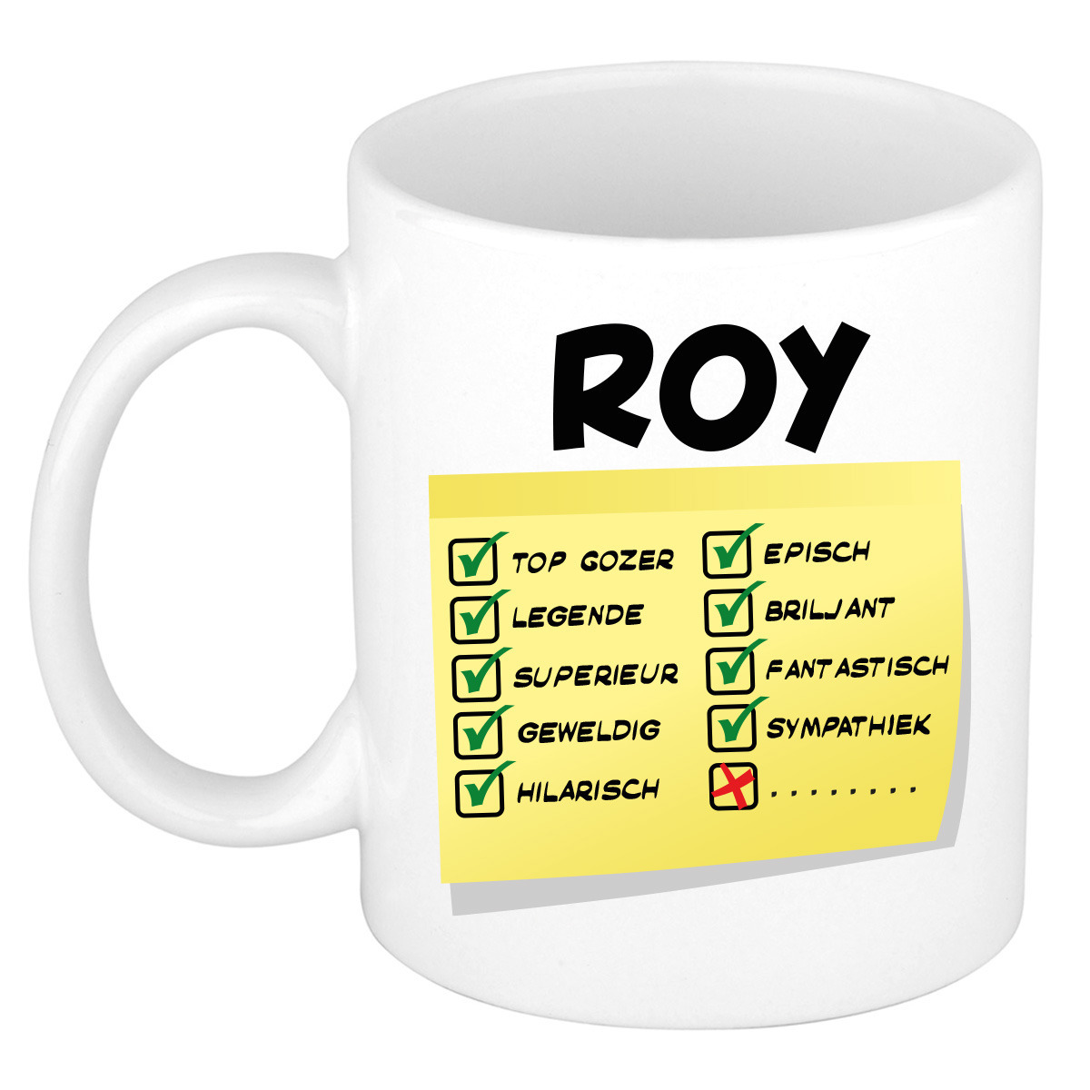 Naam mok Roy - wit - top gozer - keramiek - 300 ml - cadeau collega beker -
