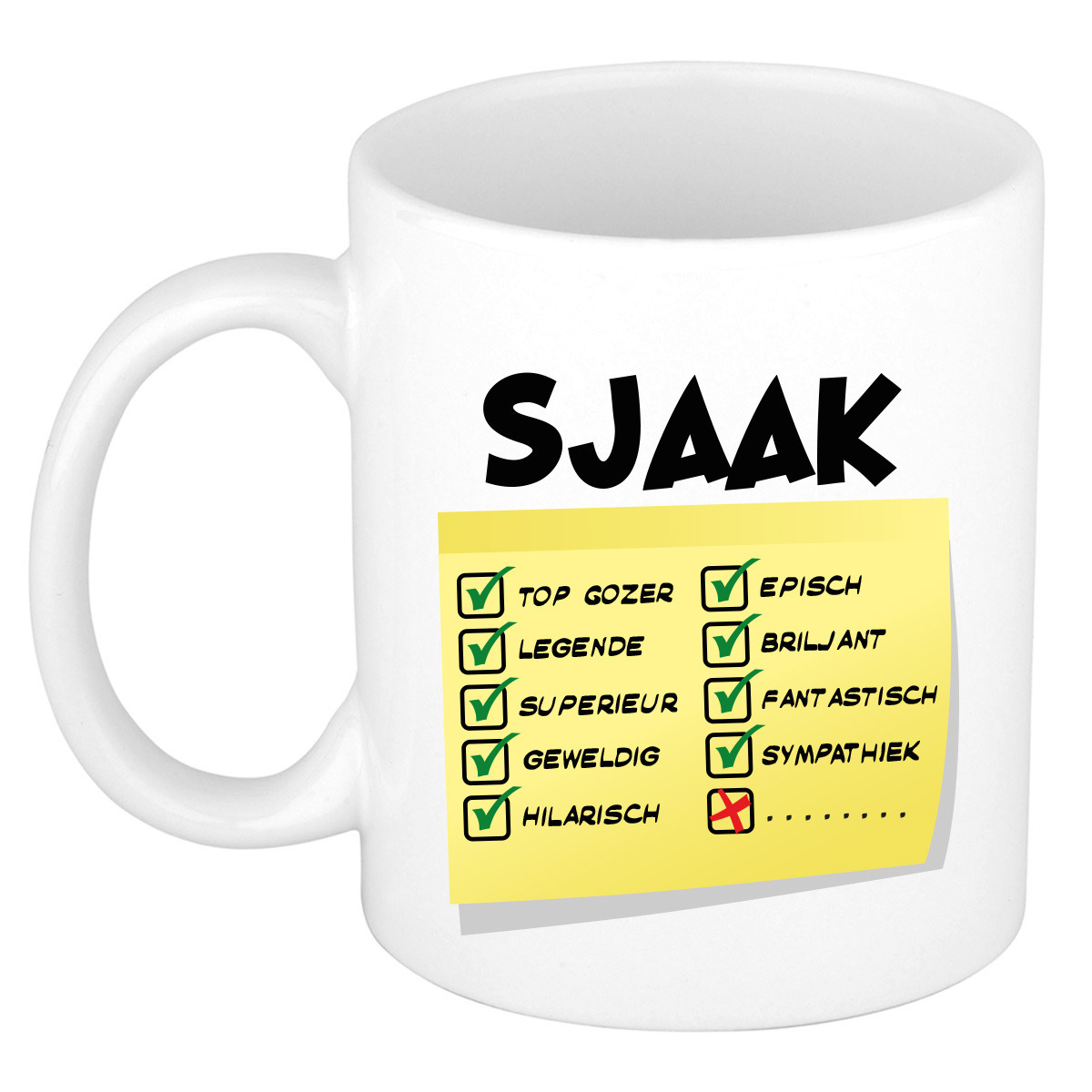 Naam mok Sjaak - wit - top gozer - keramiek - 300 ml - cadeau collega beker -