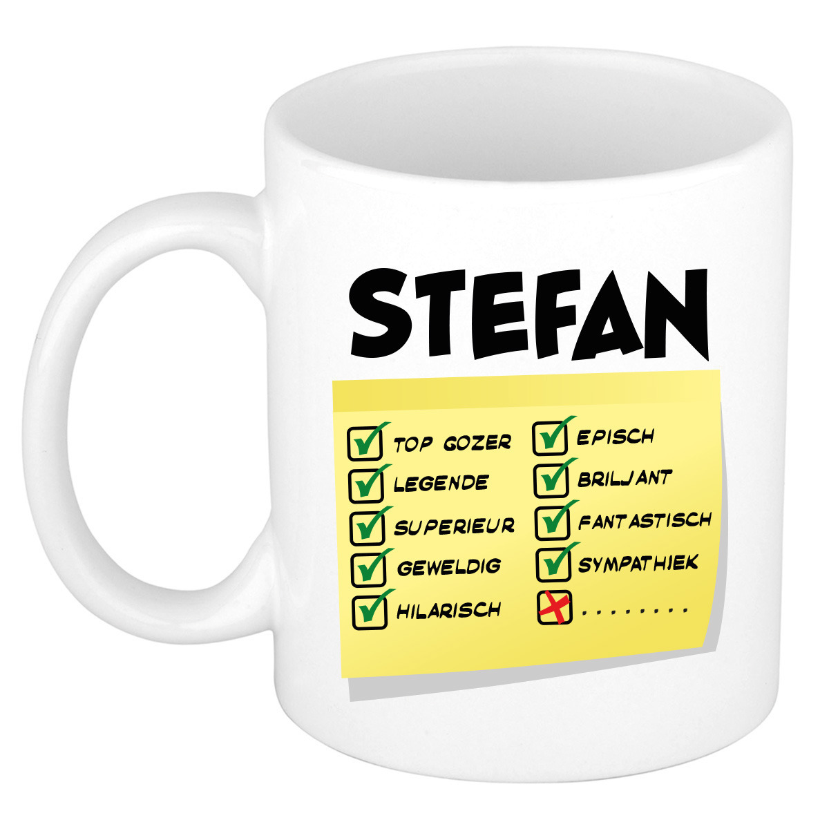 Naam mok Stefan - wit - top gozer - keramiek - 300 ml - cadeau collega beker -