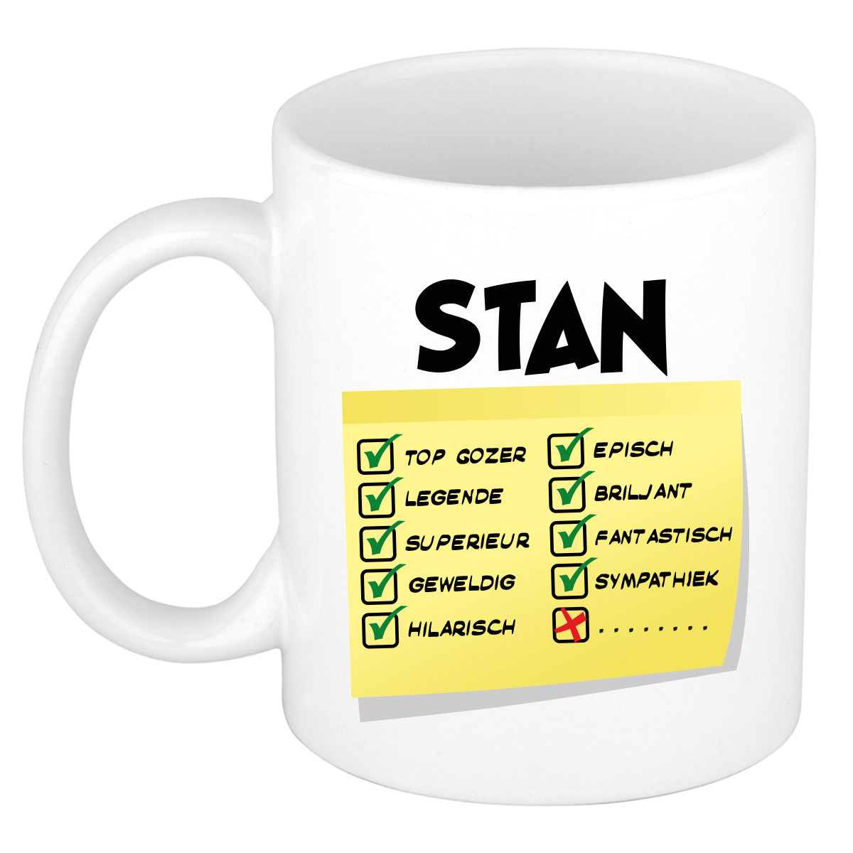 Naam mok Stan - wit - top gozer - keramiek - 300 ml - cadeau collega beker -