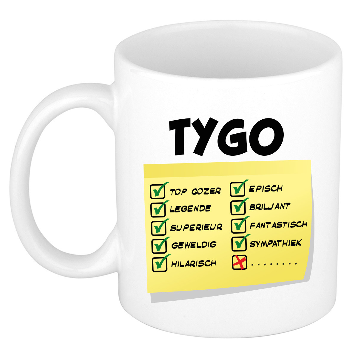 Naam mok Tygo - wit - top gozer - keramiek - 300 ml - cadeau collega beker -