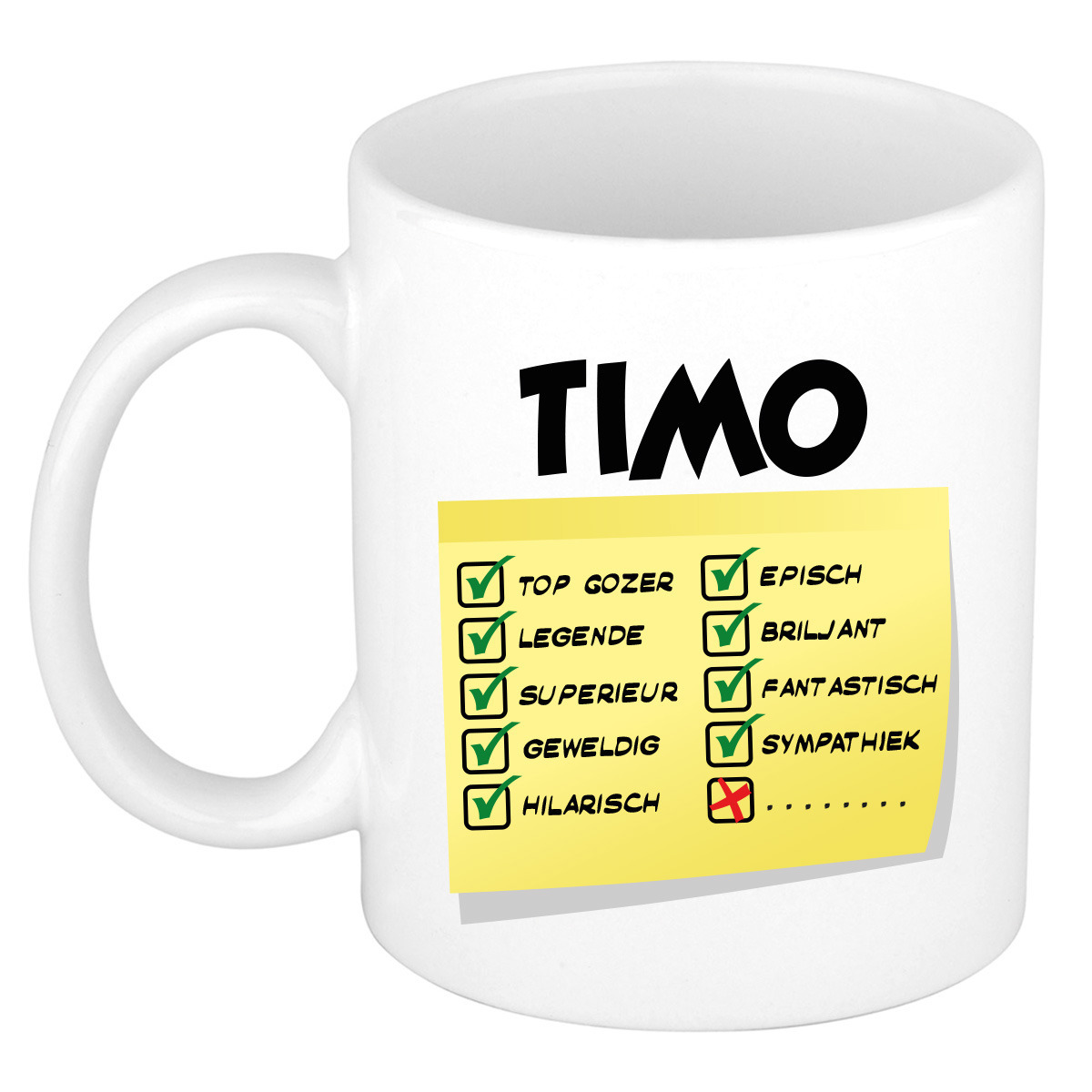 Naam mok Timo - wit - top gozer - keramiek - 300 ml - cadeau collega beker -